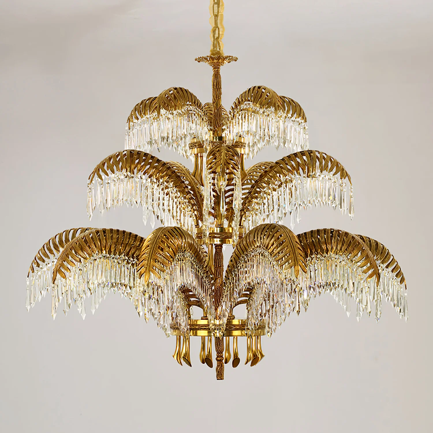 Brass Palm Leaf Crystal Chandelier - Image 32