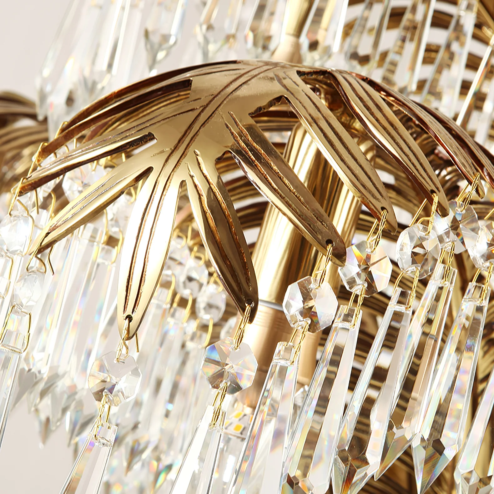 Brass Palm Leaf Crystal Chandelier - Image 33