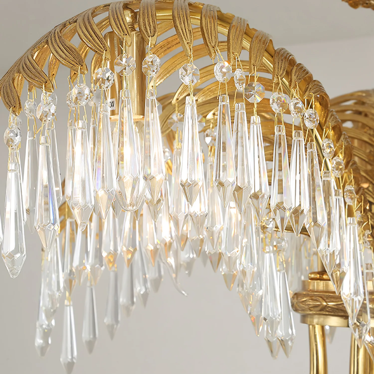 Brass Palm Leaf Crystal Chandelier - Image 34