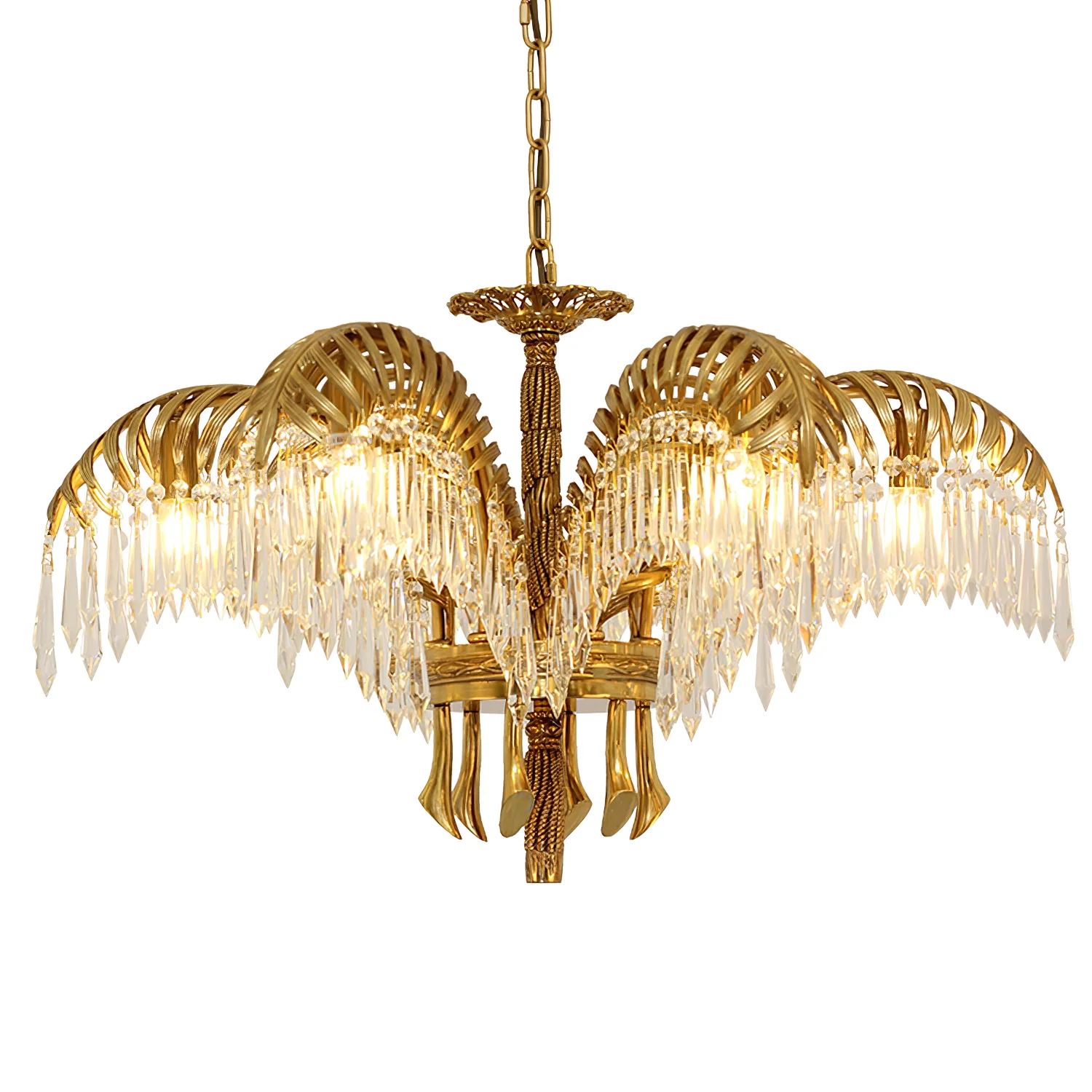 Brass Palm Leaf Crystal Chandelier - Image 36