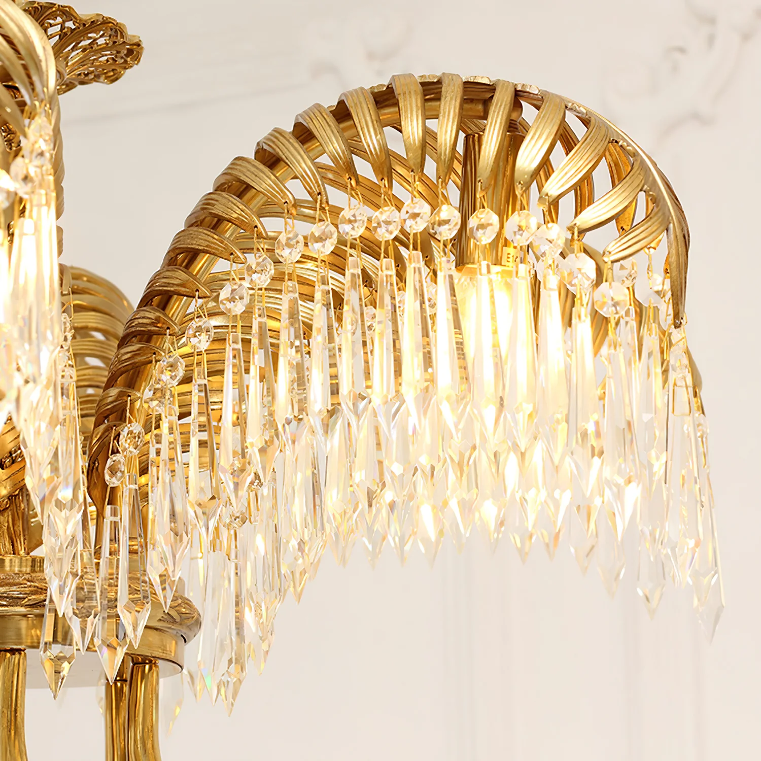Brass Palm Leaf Crystal Chandelier - Image 37