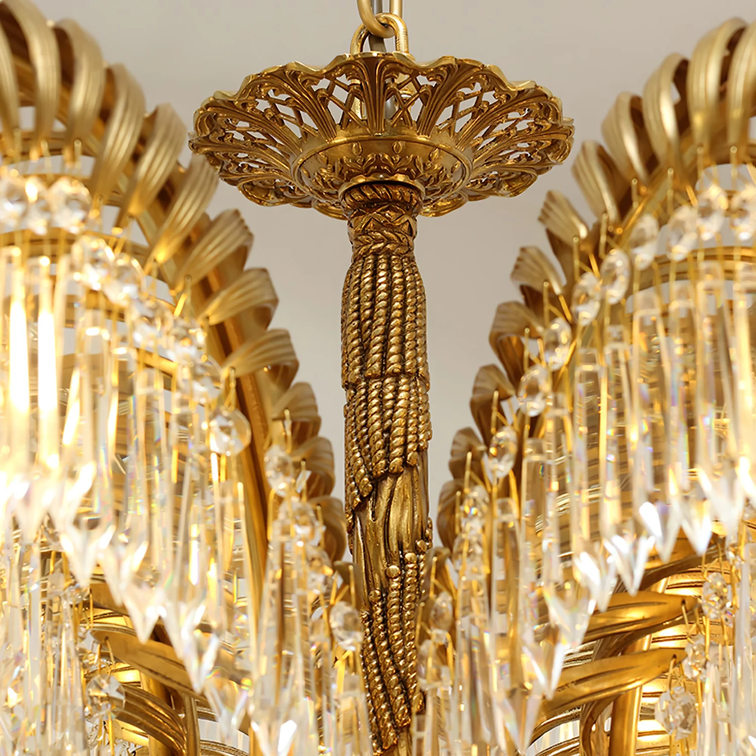 Brass Palm Leaf Crystal Chandelier - Image 41