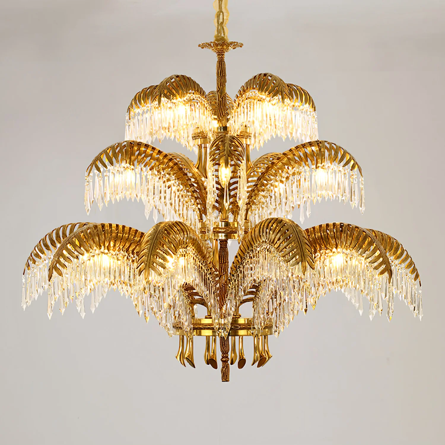 Brass Palm Leaf Crystal Chandelier - Image 46