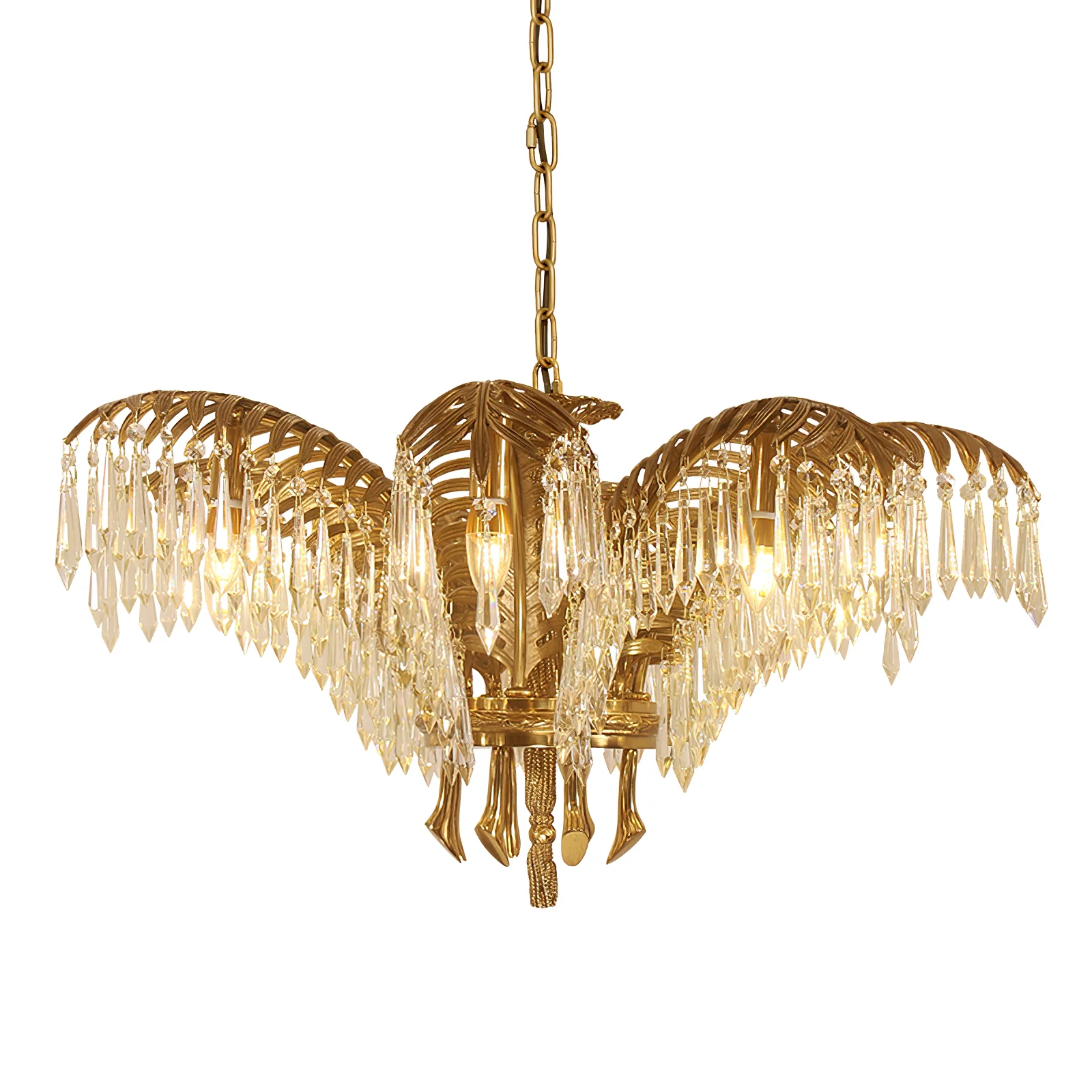 Brass Palm Leaf Crystal Chandelier - Image 48
