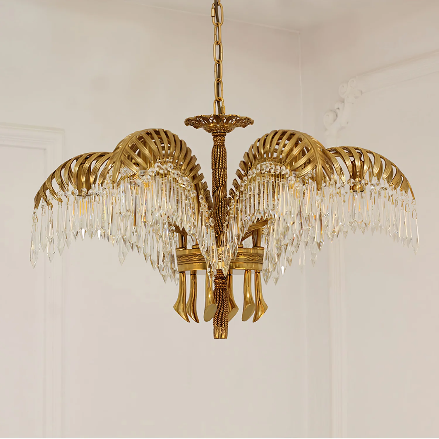 Brass Palm Leaf Crystal Chandelier - Image 55