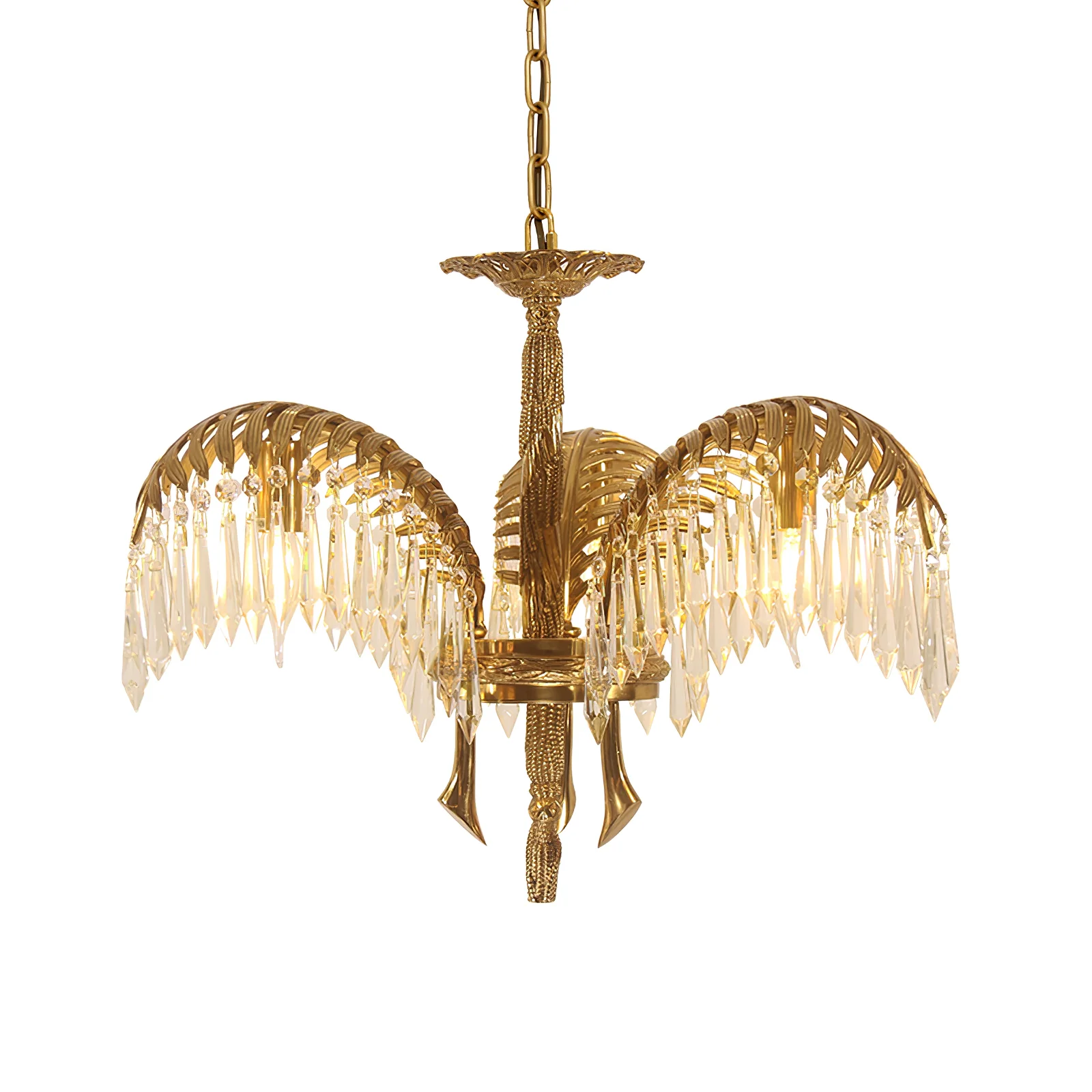 Brass Palm Leaf Crystal Chandelier - Image 56