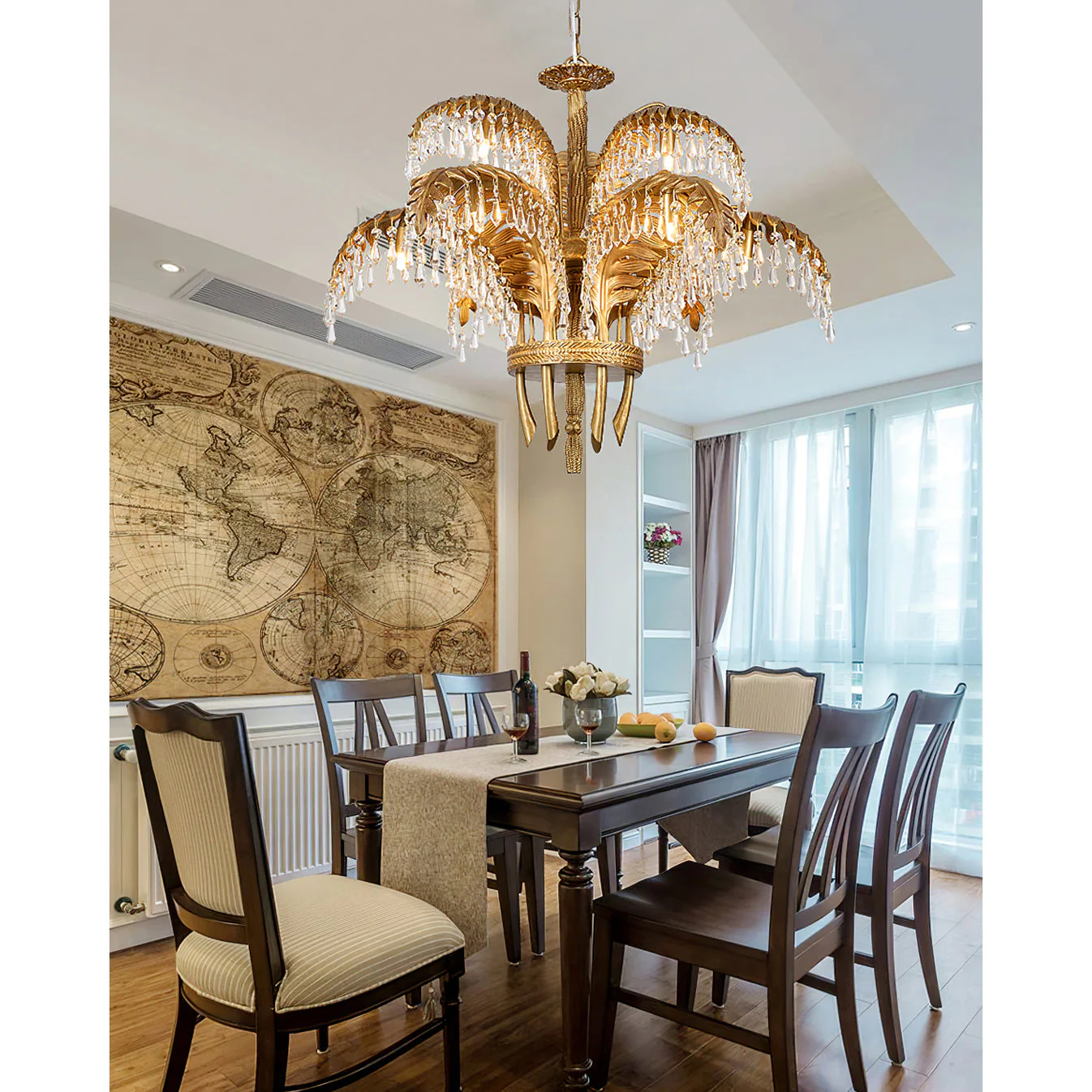Brass Palm Leaf Crystal Chandelier - Image 62