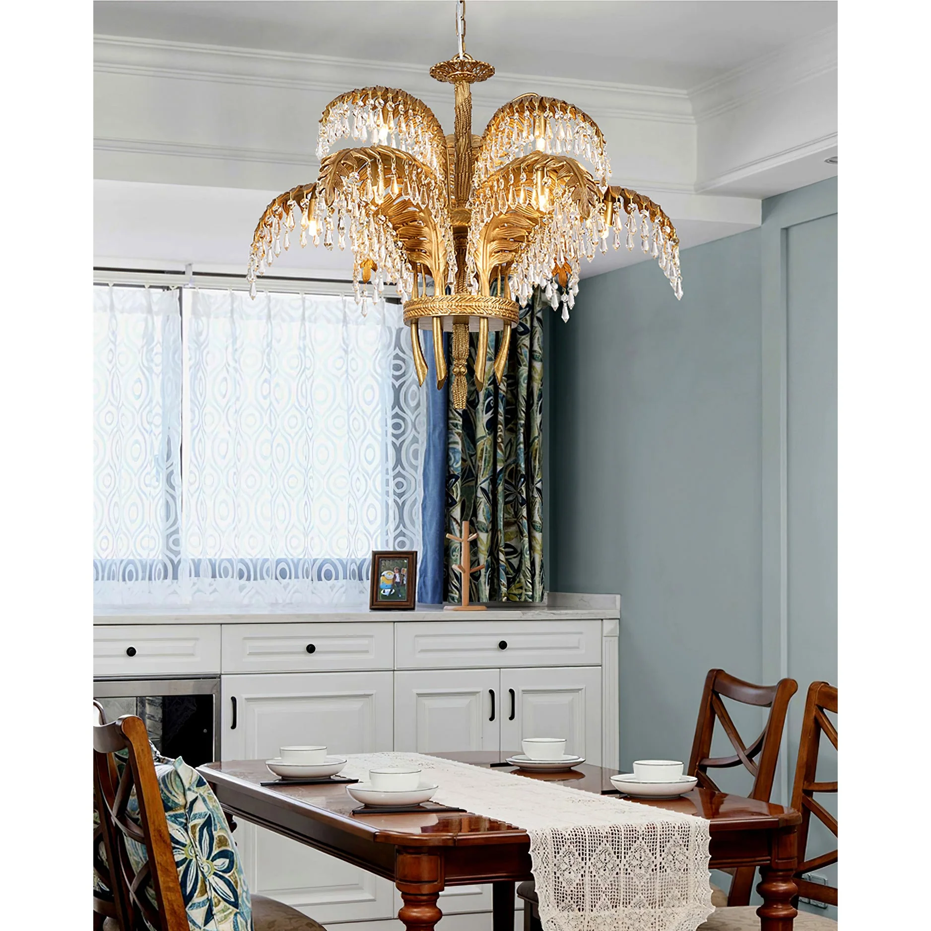 Brass Palm Leaf Crystal Chandelier - Image 68
