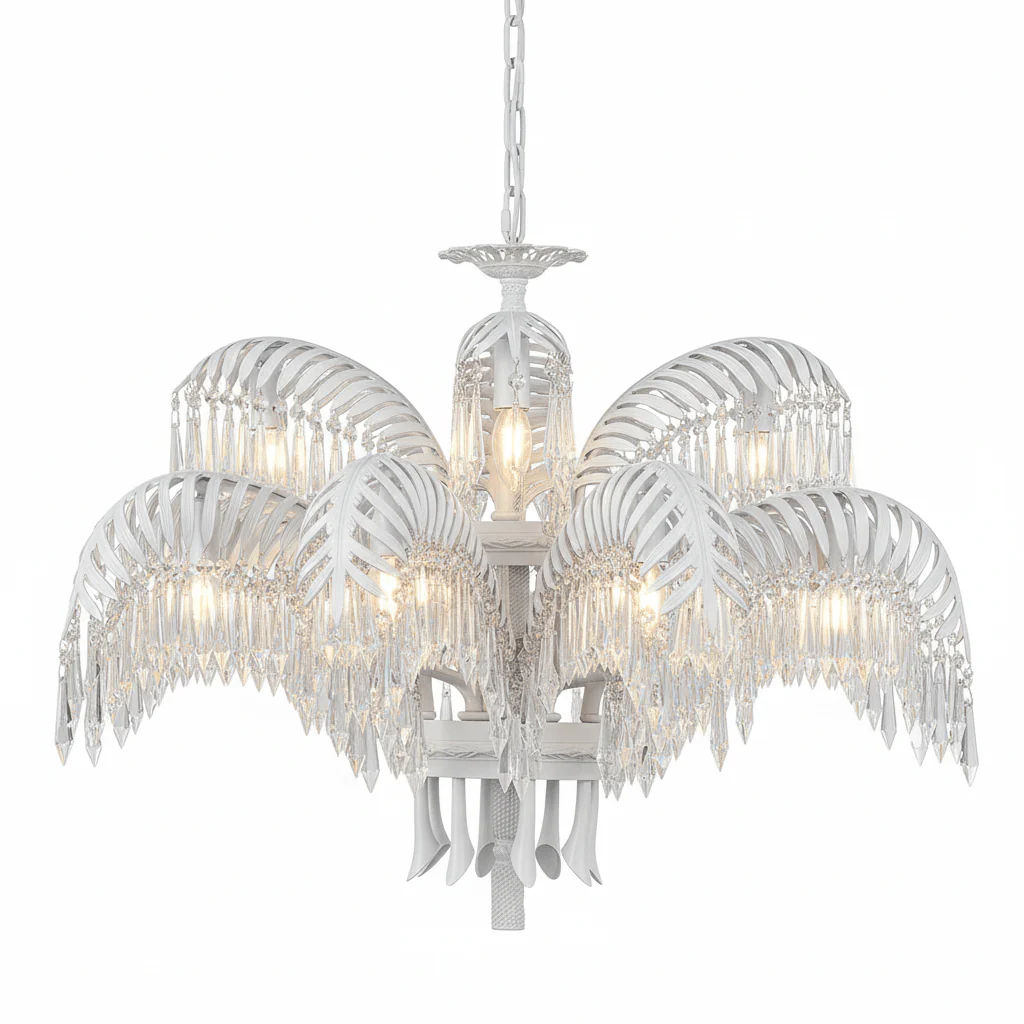 Brass Palm Leaf Crystal Chandelier - Image 75