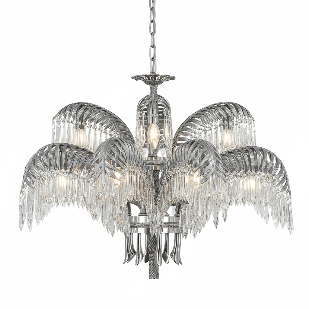 Brass Palm Leaf Crystal Chandelier - Image 79