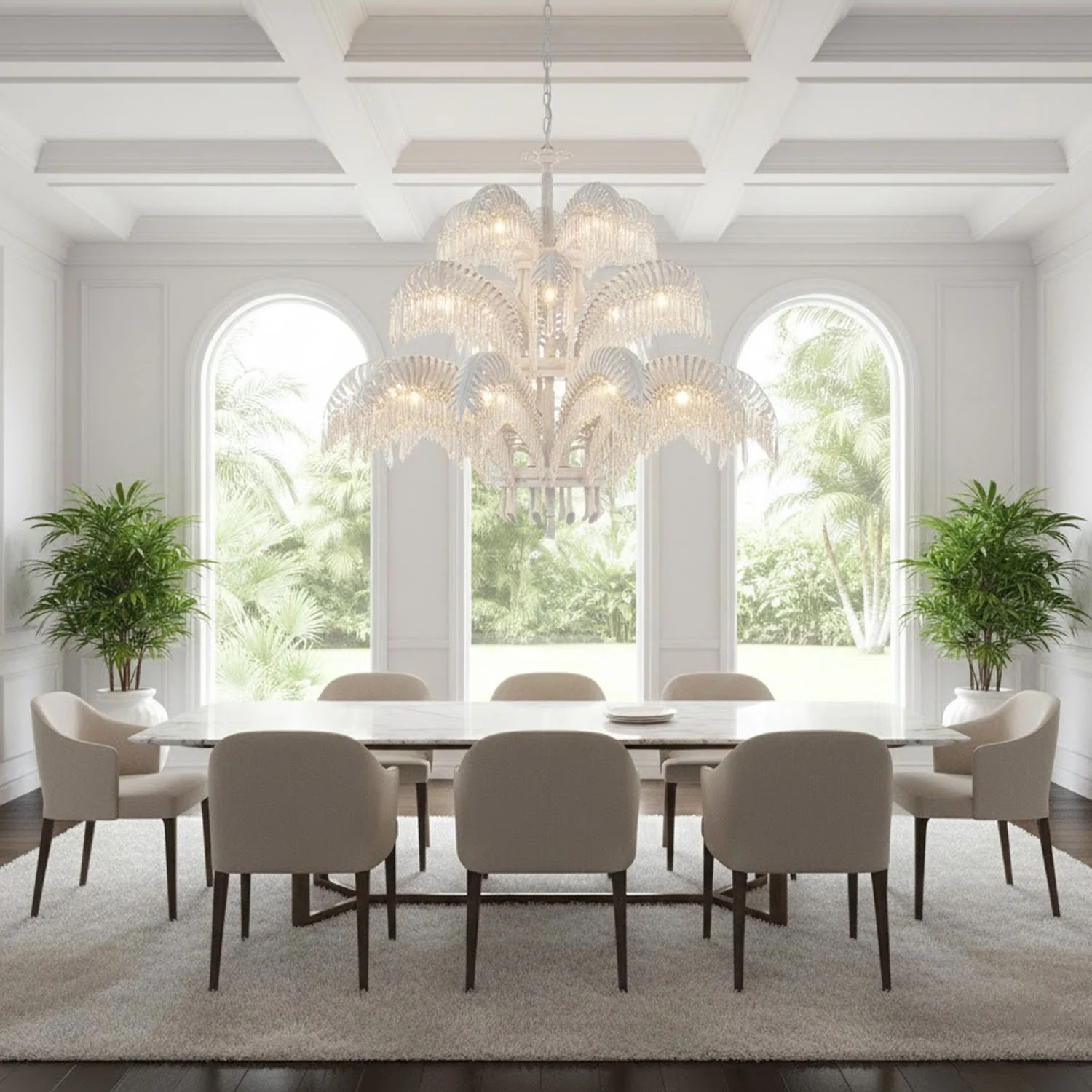 Brass Palm Leaf Crystal Chandelier - Image 8