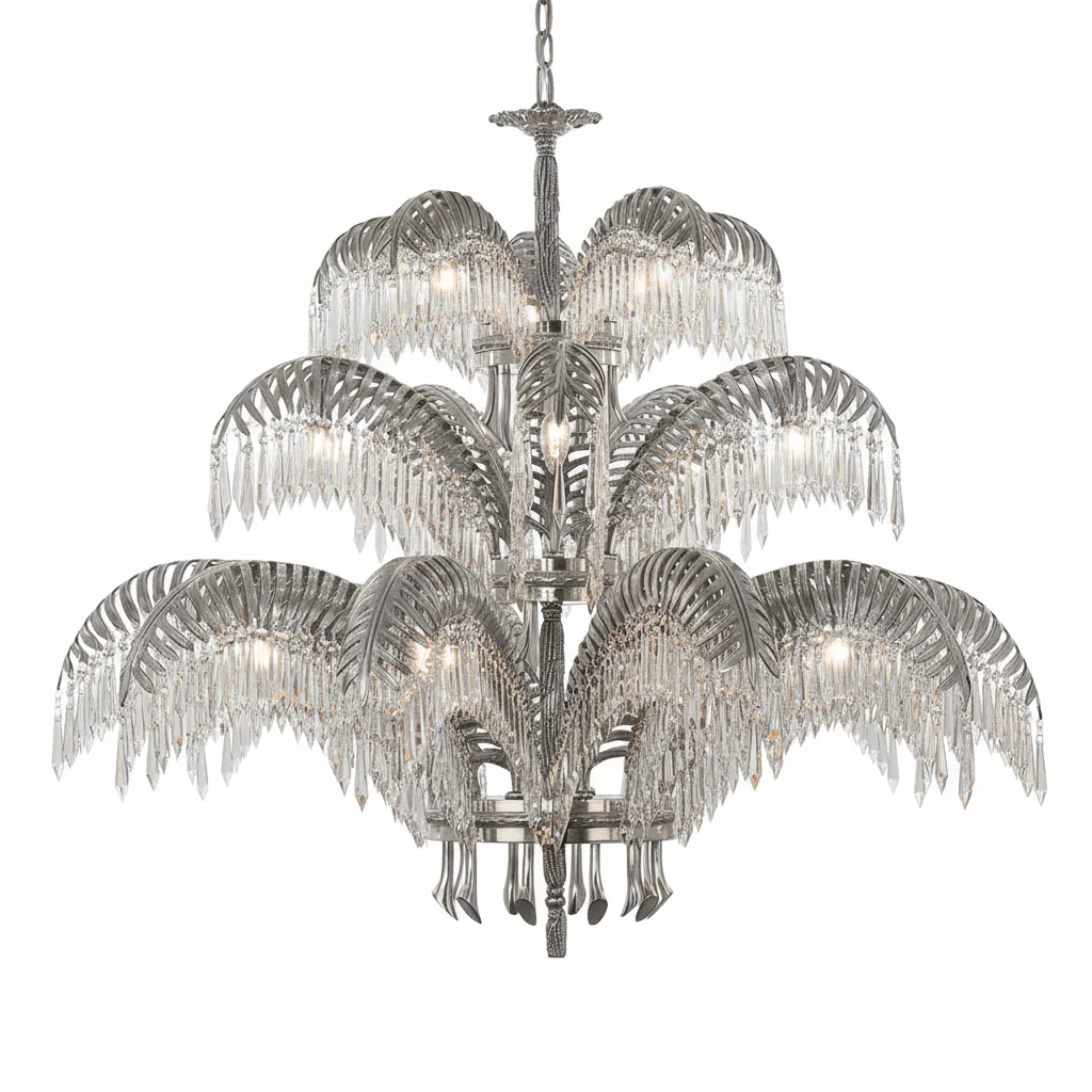 Brass Palm Leaf Crystal Chandelier - Image 80