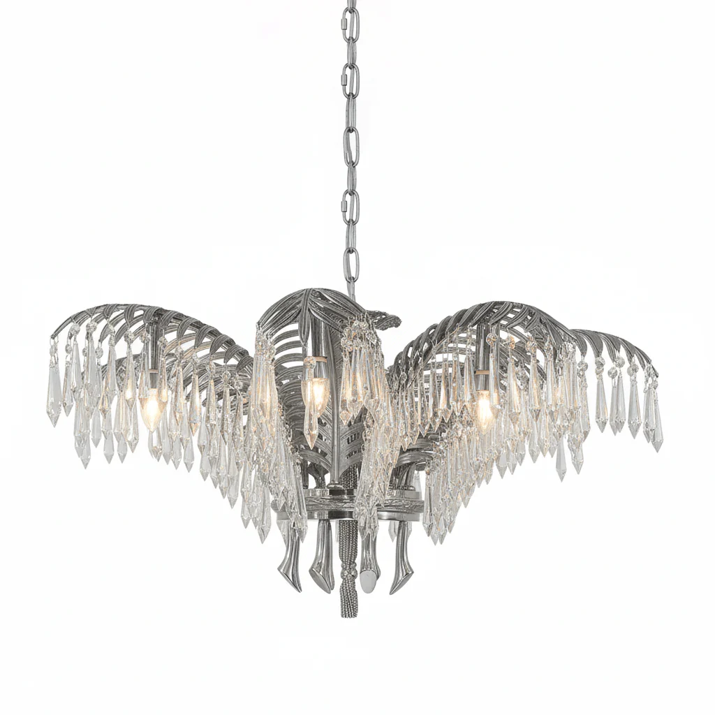 Brass Palm Leaf Crystal Chandelier - Image 82