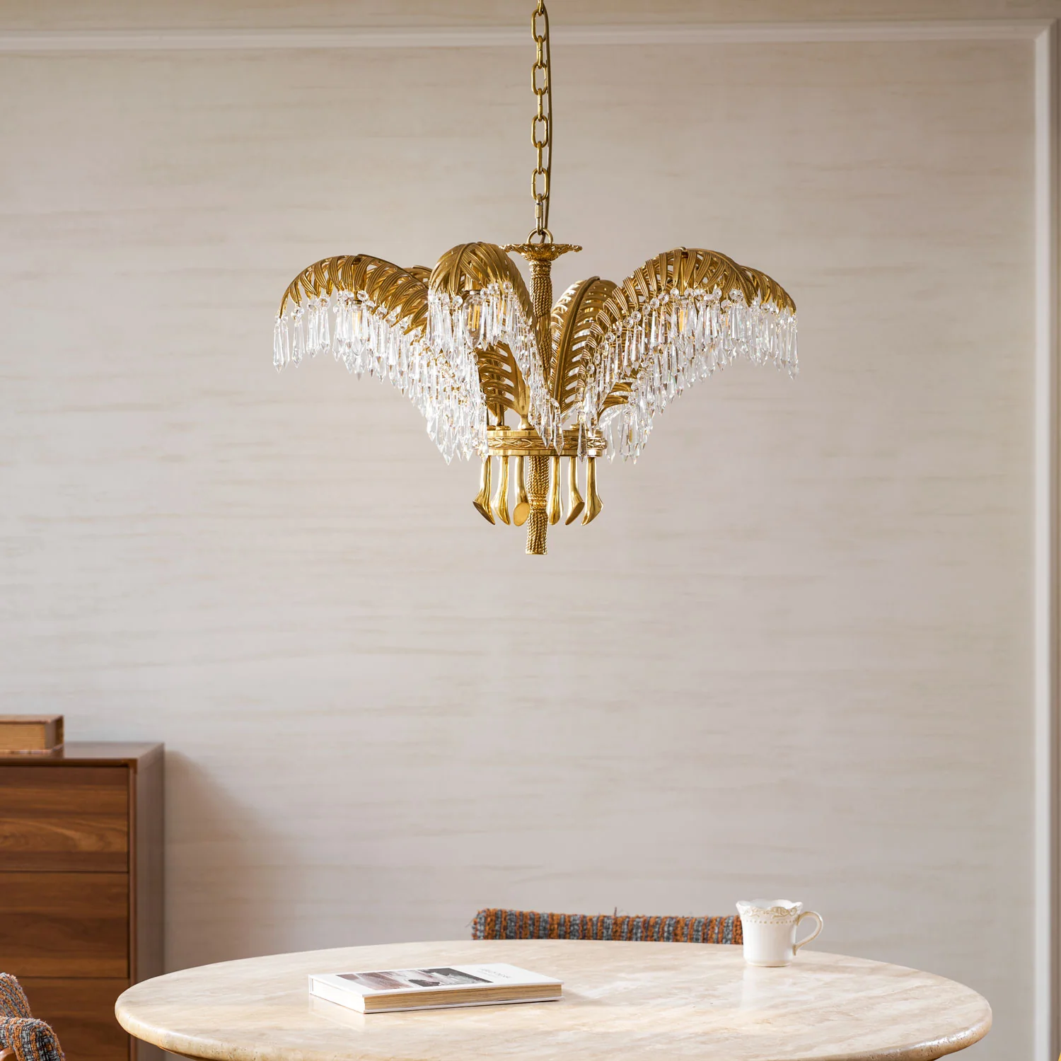 Brass Palm Leaf Crystal Chandelier - Image 84