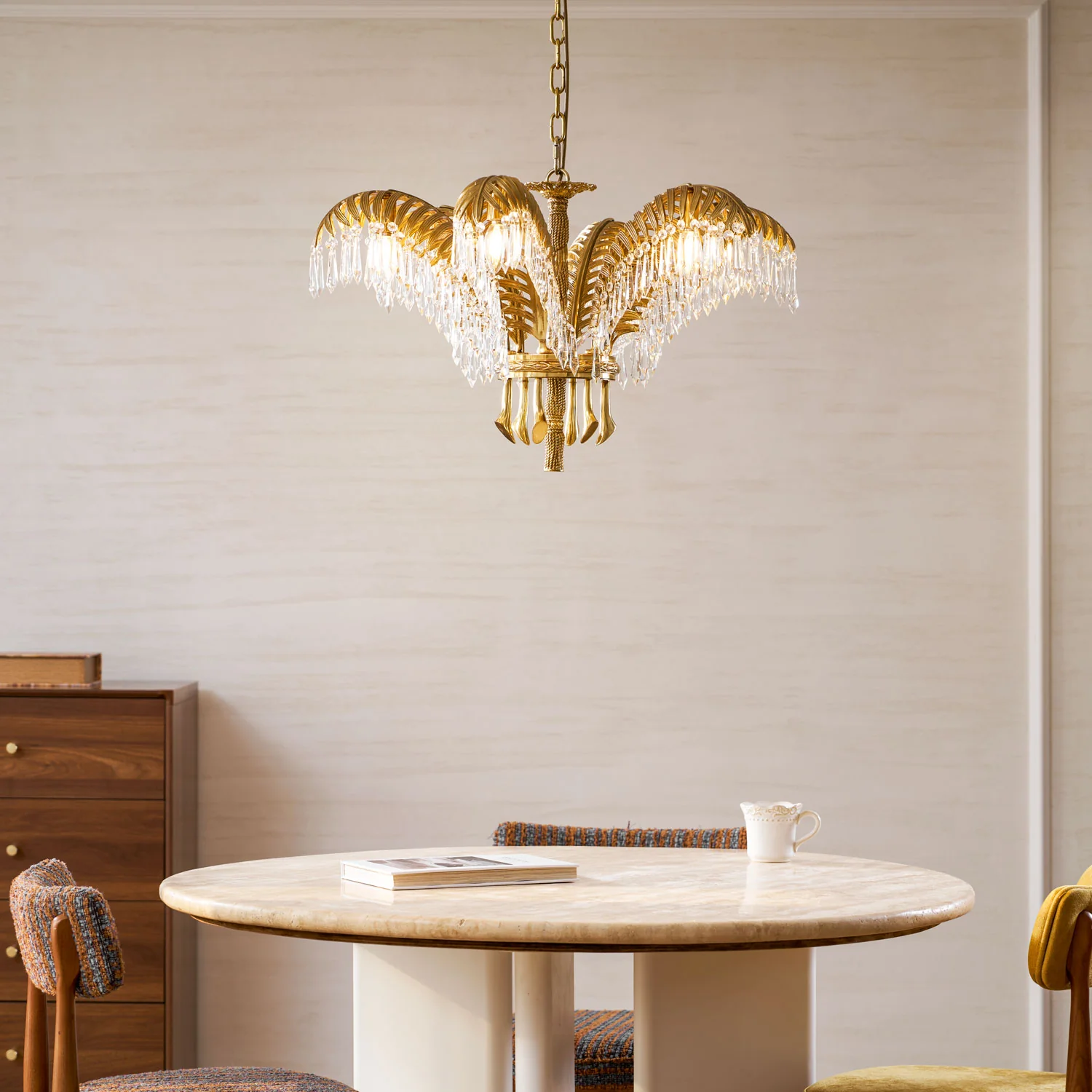 Brass Palm Leaf Crystal Chandelier - Image 85