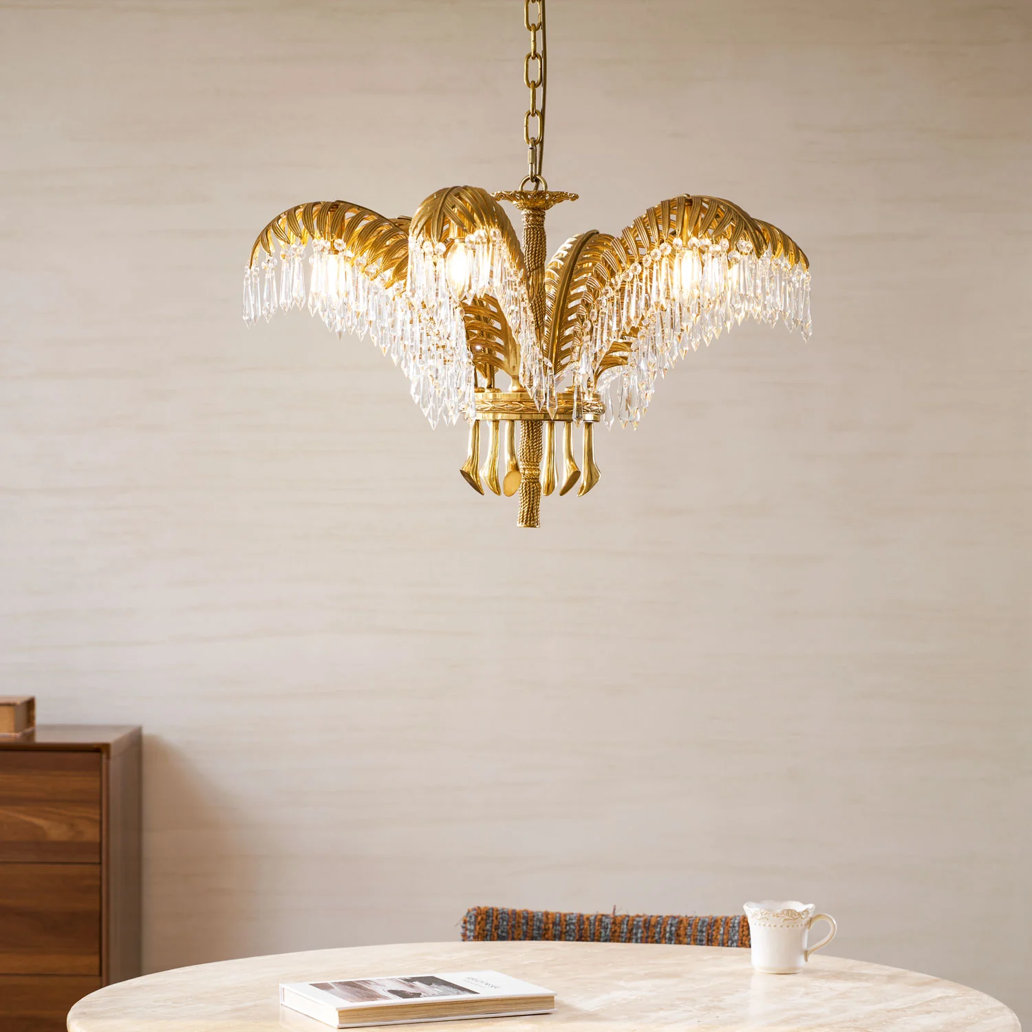 Brass Palm Leaf Crystal Chandelier - Image 86