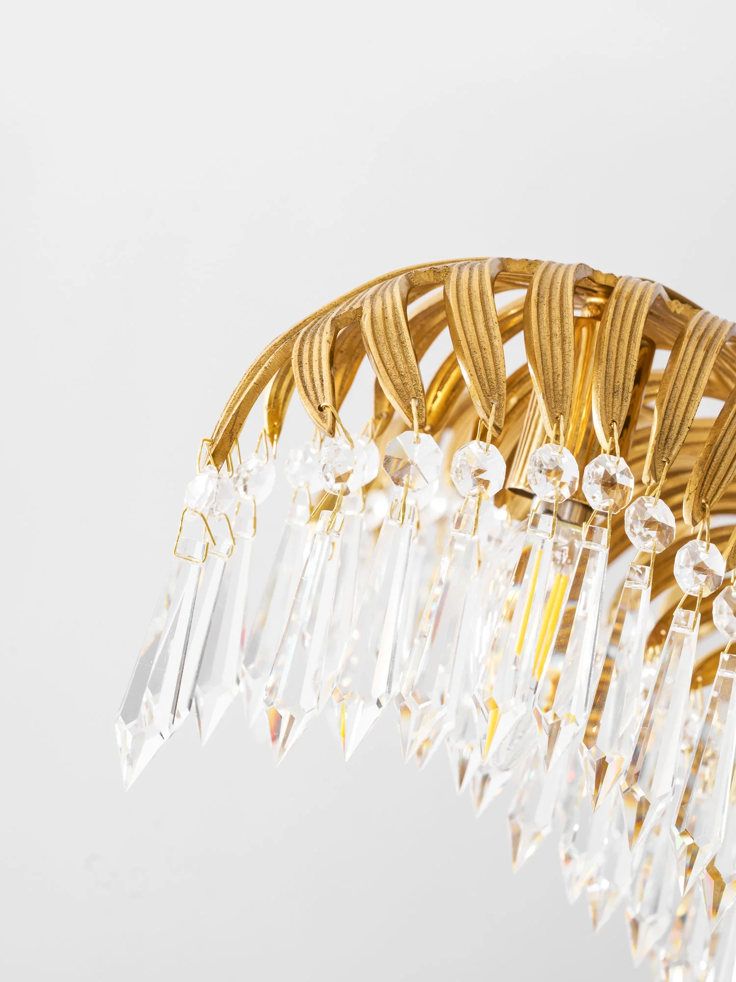 Brass Palm Leaf Crystal Chandelier - Image 90