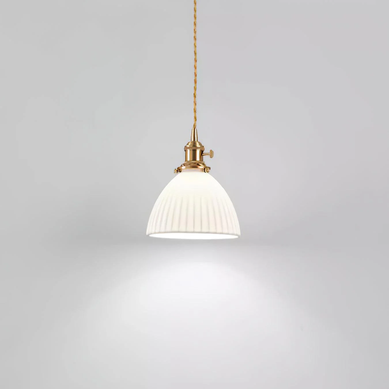 Brass Pleated Ceramic Pendant Lamp - Image 20