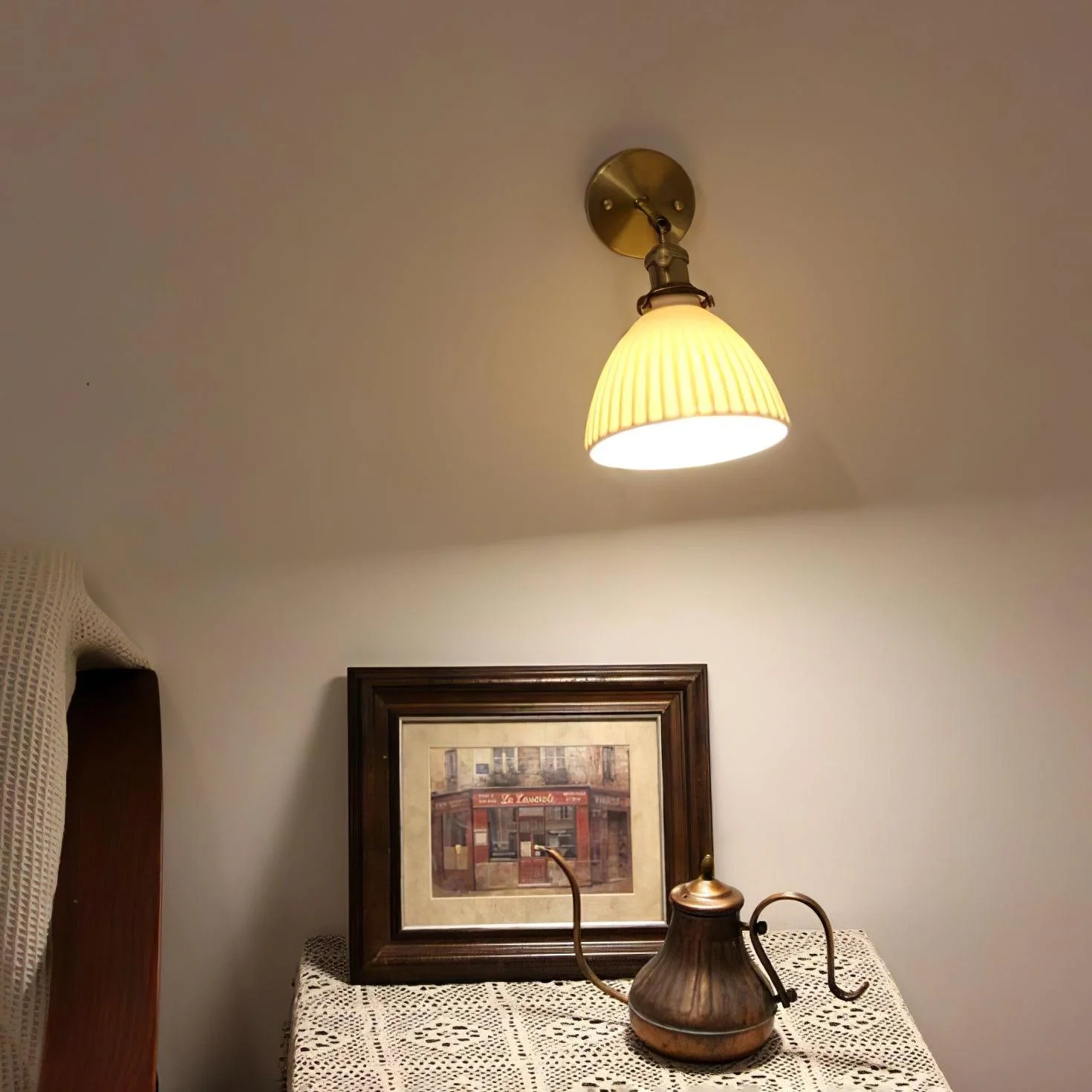 Brass Pleated Ceramic Wall Lamp - Image 14