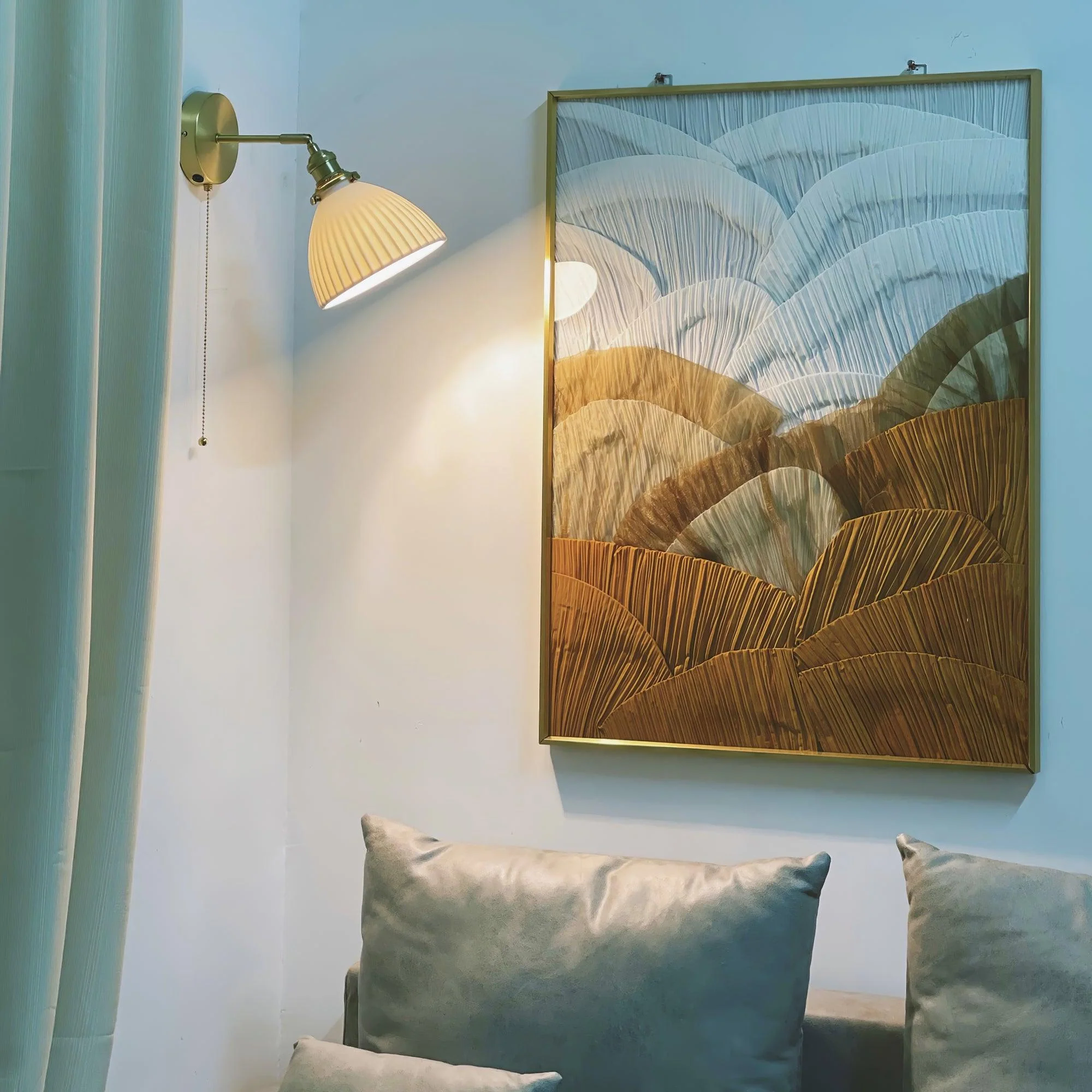 Brass Pleated Ceramic Wall Lamp - Image 19