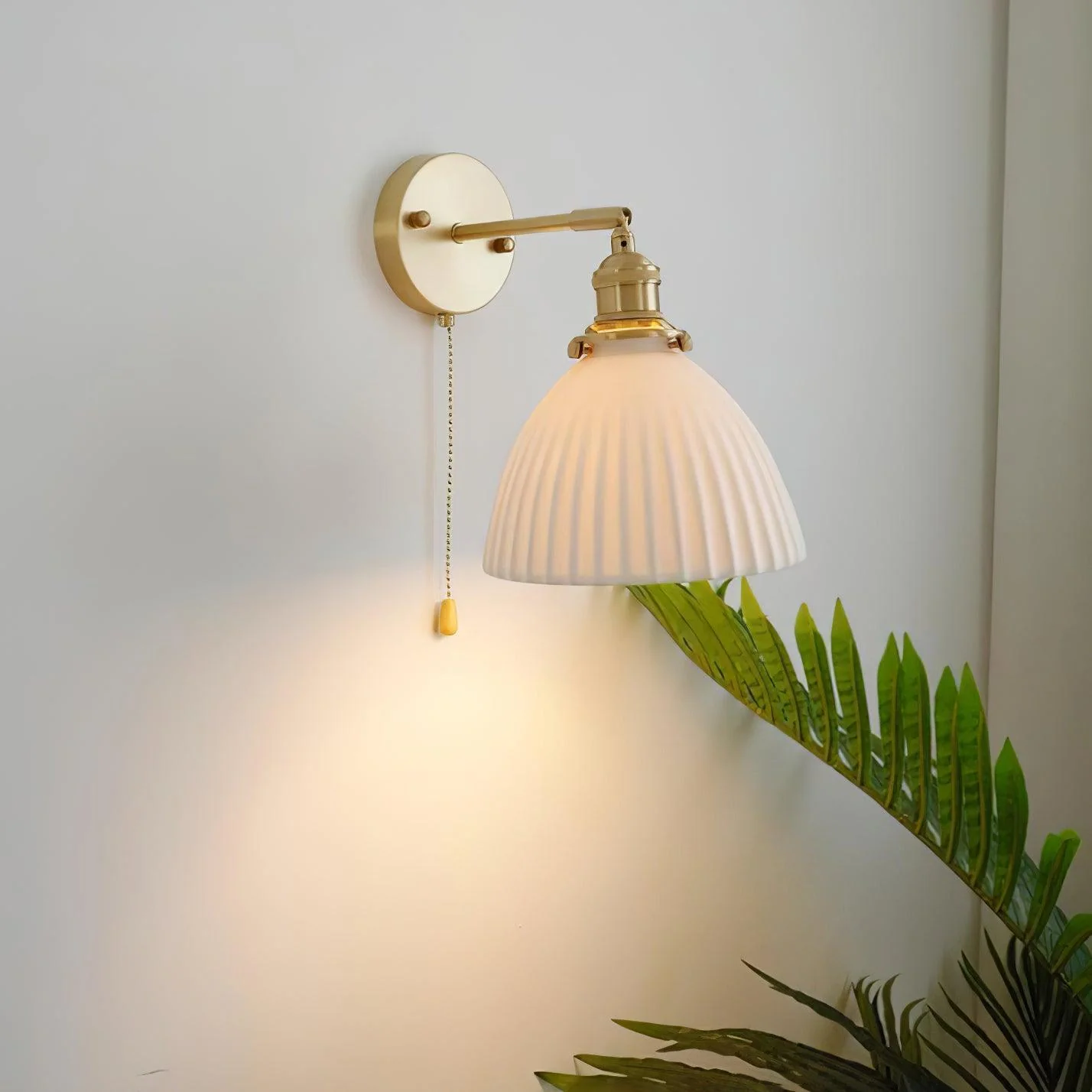 Brass Pleated Ceramic Wall Lamp - Image 5