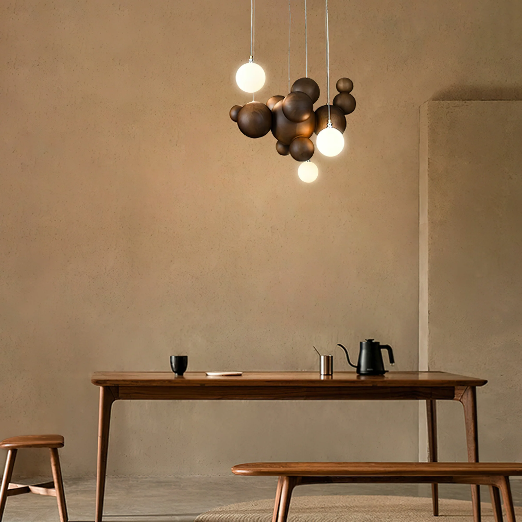 Bubble Wood Balls Chandelier - Image 4