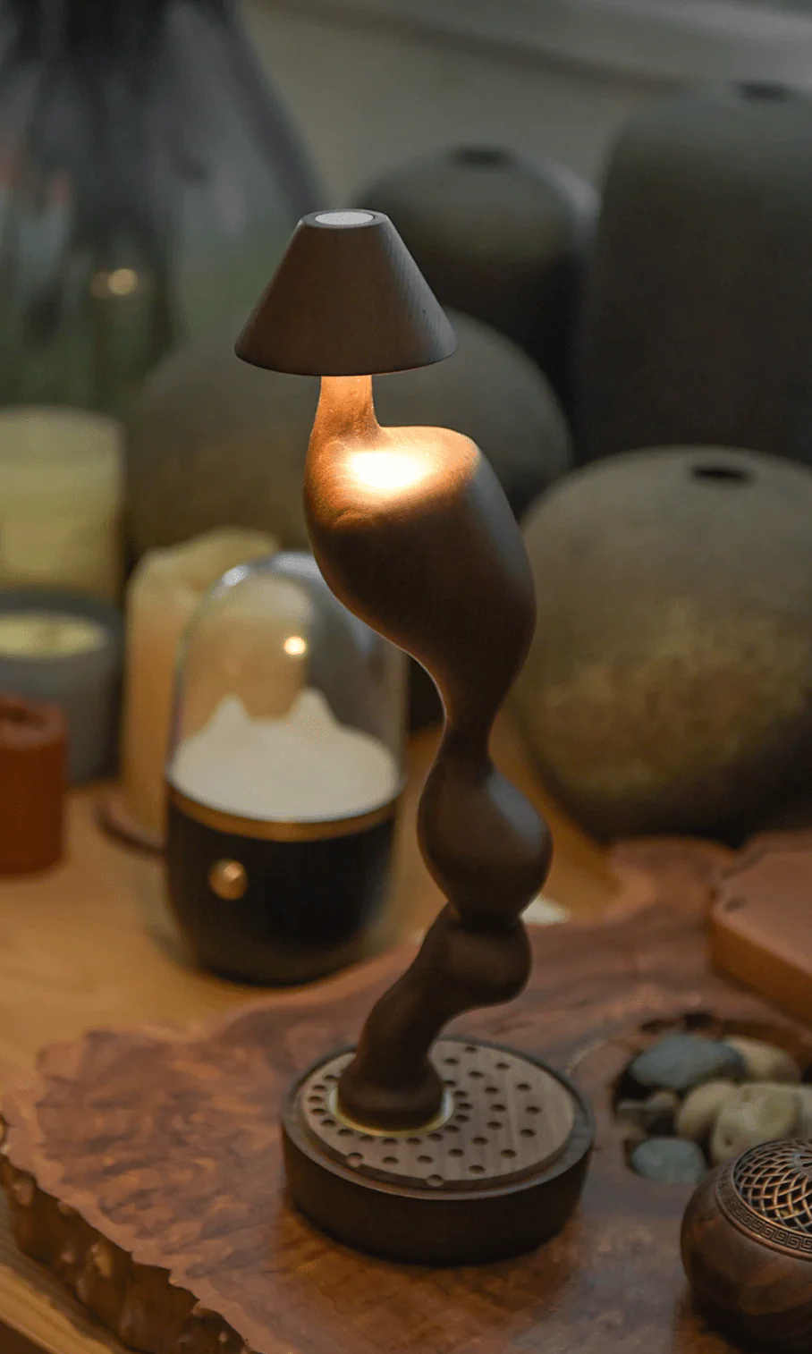Carved Wood Cordless Table Lamp - Image 15