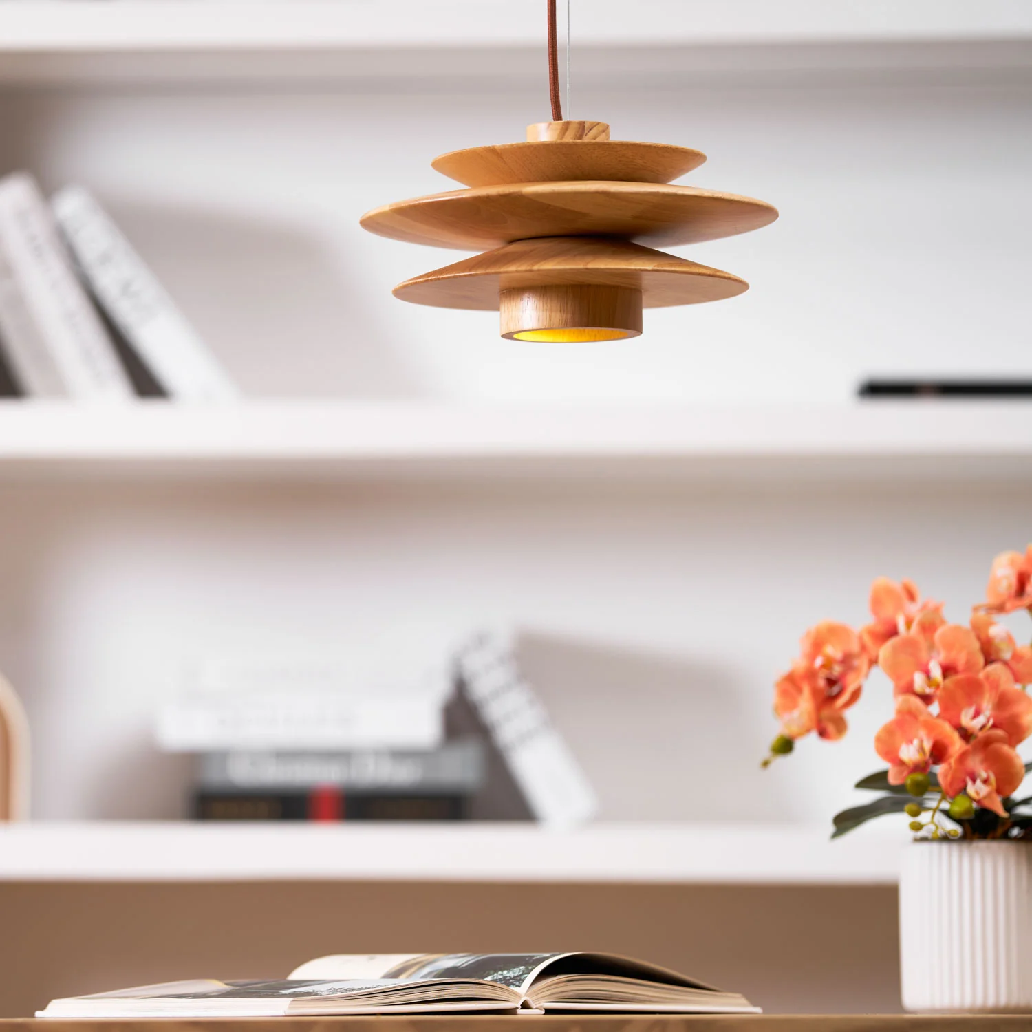 Cascade Wooden Disc Swag Pendant Lamp - Image 19