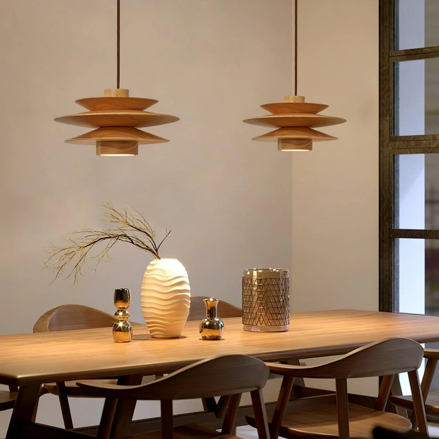 Cascade Wooden Disc Swag Pendant Lamp - Image 5