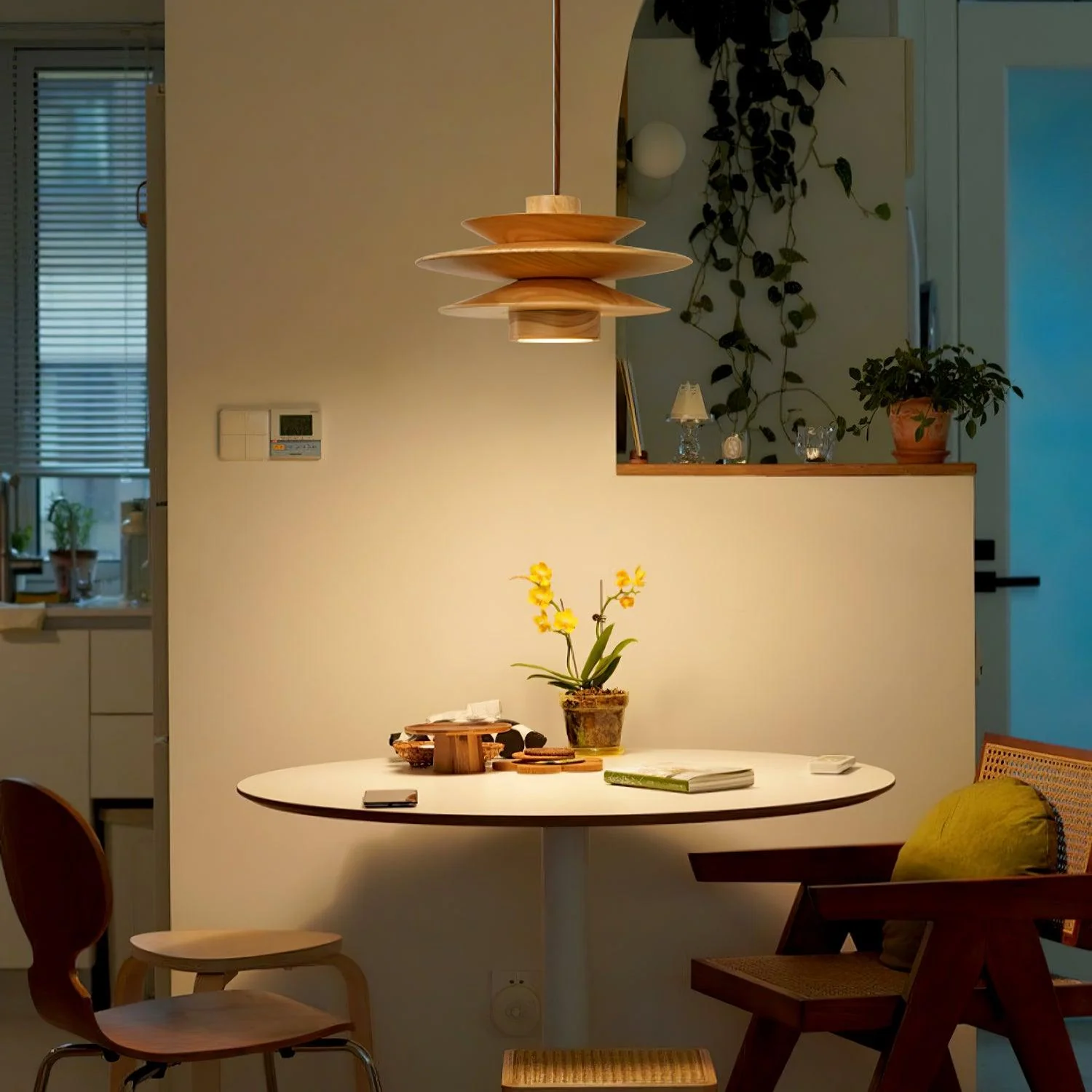 Cascade Wooden Disc Swag Pendant Lamp - Image 8