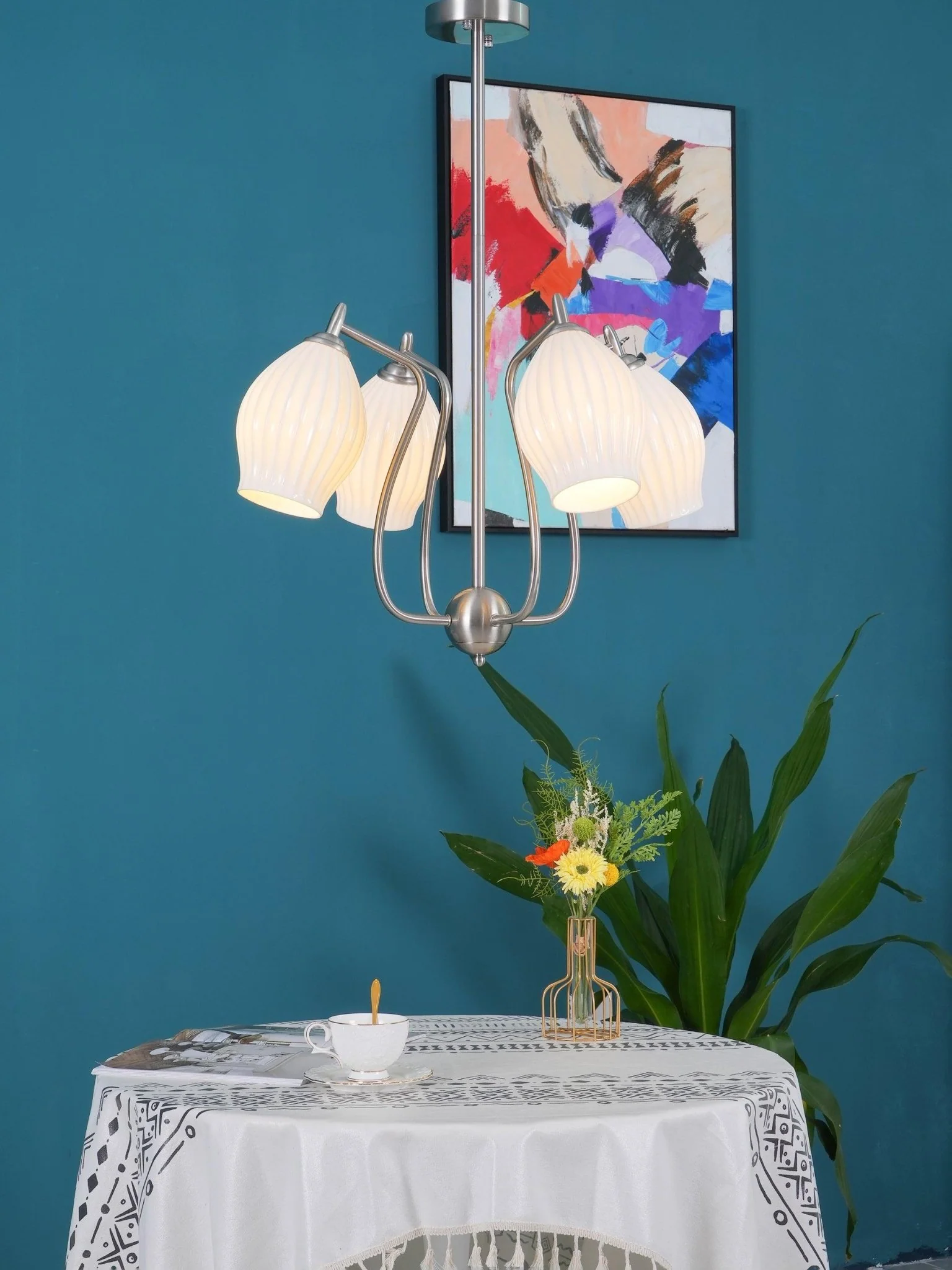 Ceramic Ribbed Chandelier - Image 11