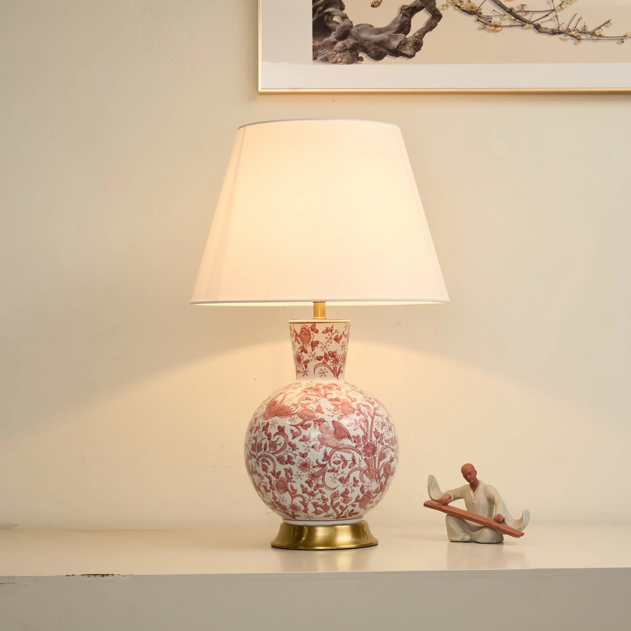 Coral Bird Floral Ceramic Table Lamp - Image 2