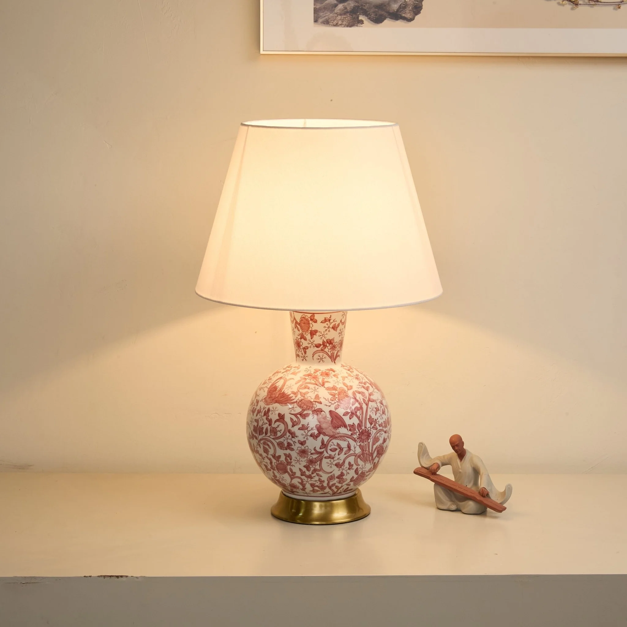 Coral Bird Floral Ceramic Table Lamp - Image 4