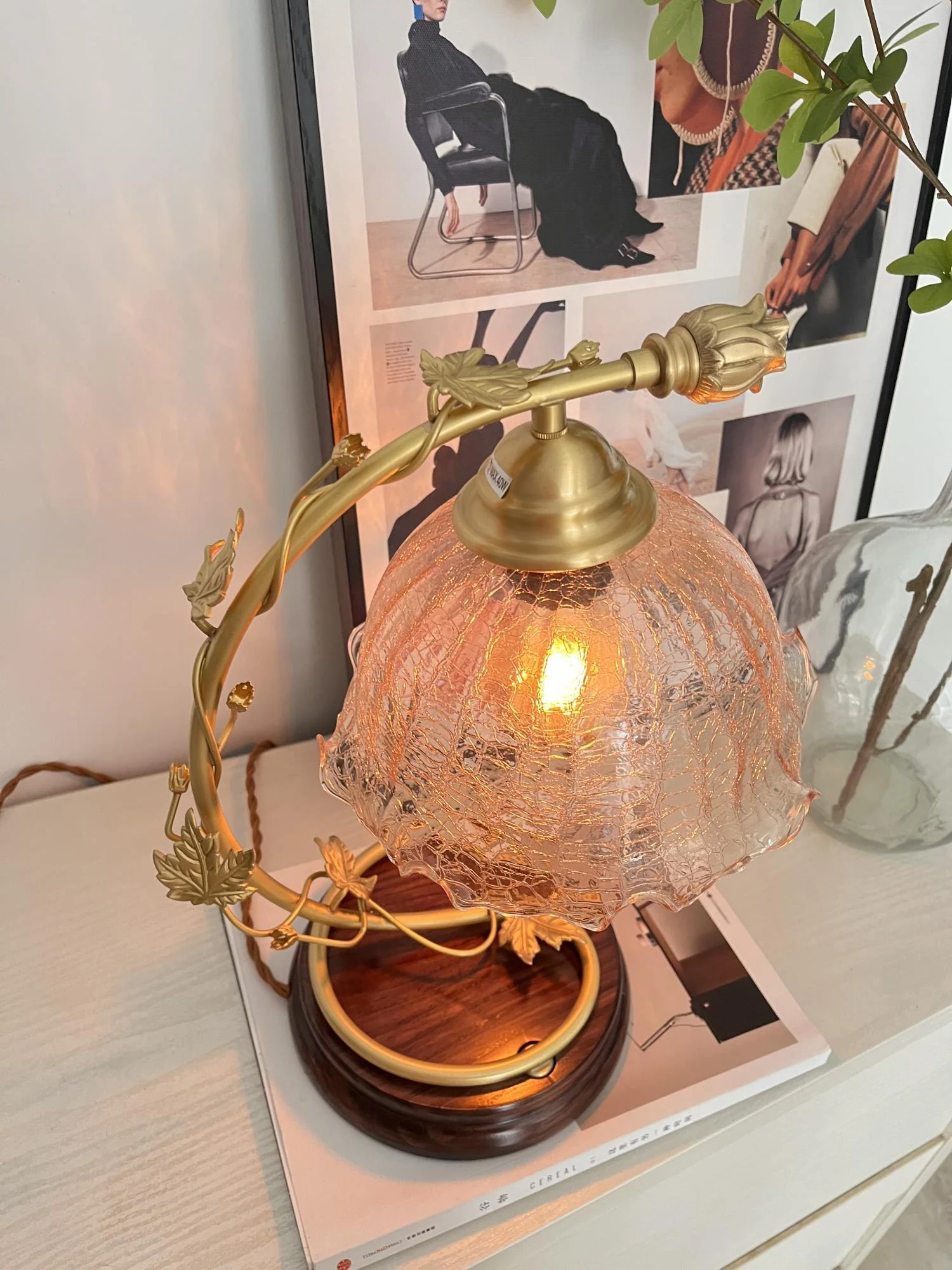 Cracked Glass Brass Table Lamp - Image 11