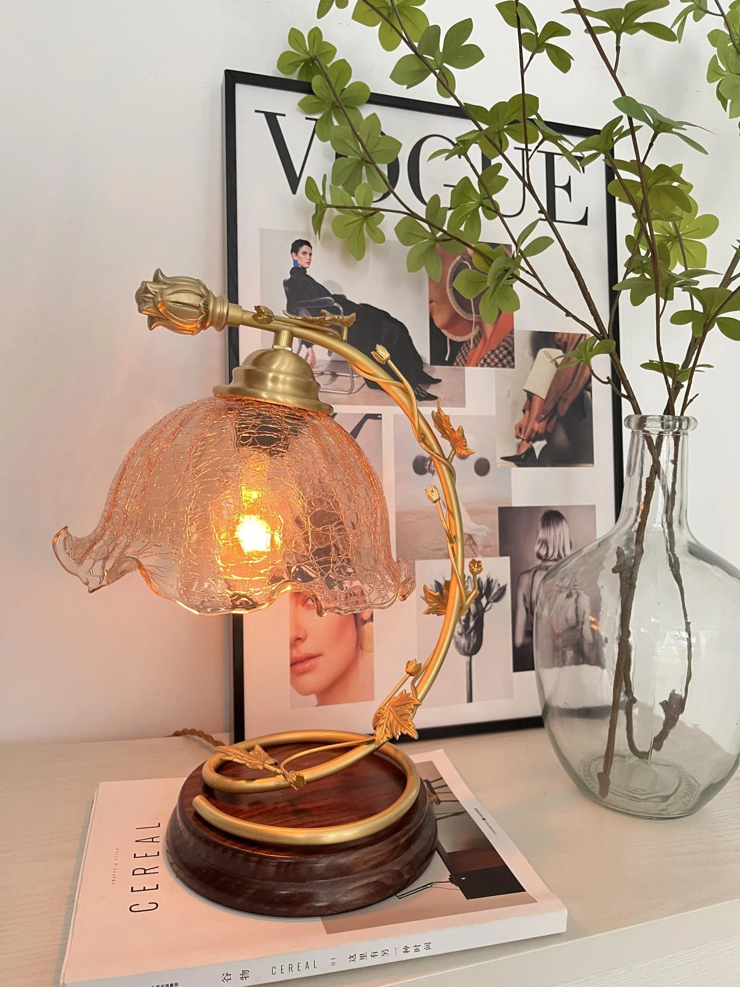 Cracked Glass Brass Table Lamp - Image 14