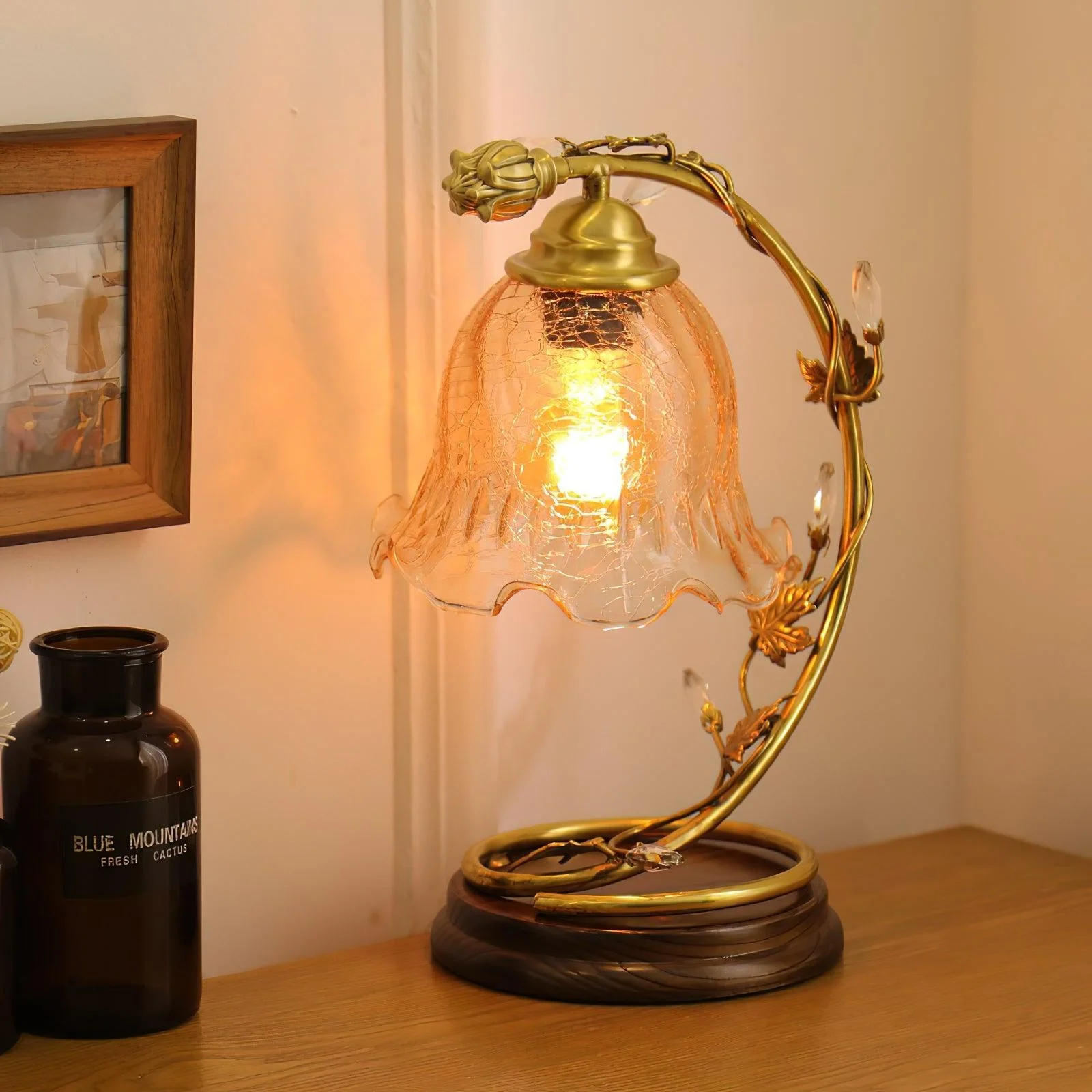 Cracked Glass Brass Table Lamp - Image 2
