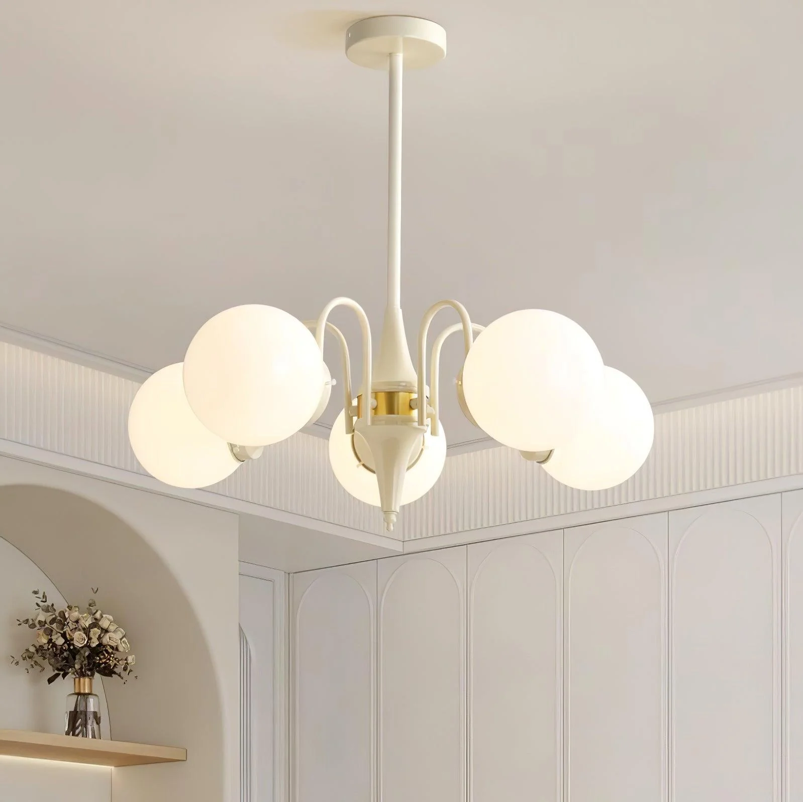 Cream Glass Ball Chandelier - Image 16