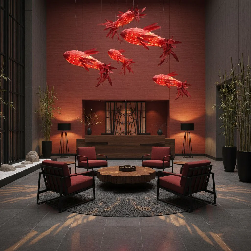 Crimson Swirl Koi Chandelier - Image 2