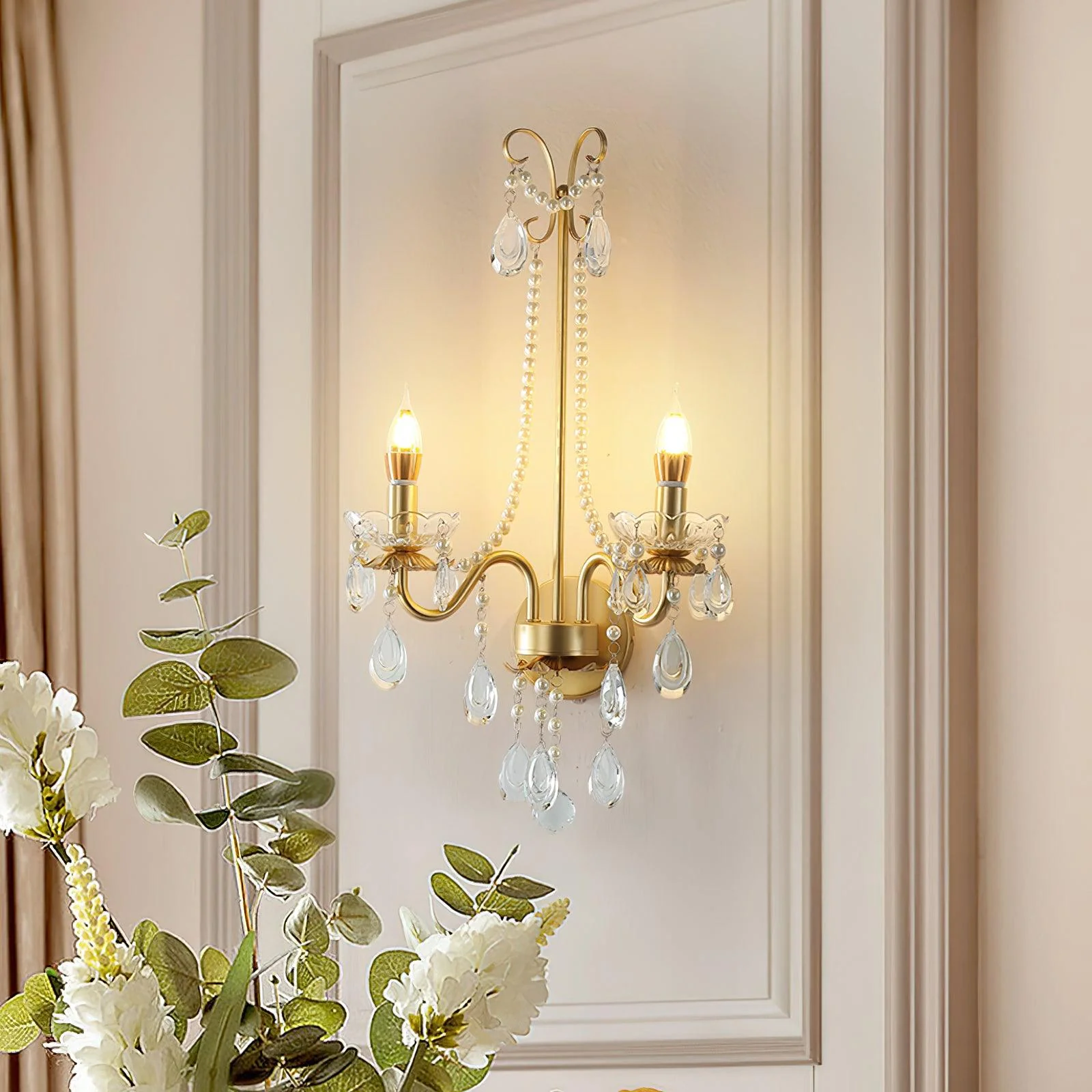 Crystal Pearl Chain Wall Lamp - Image 2