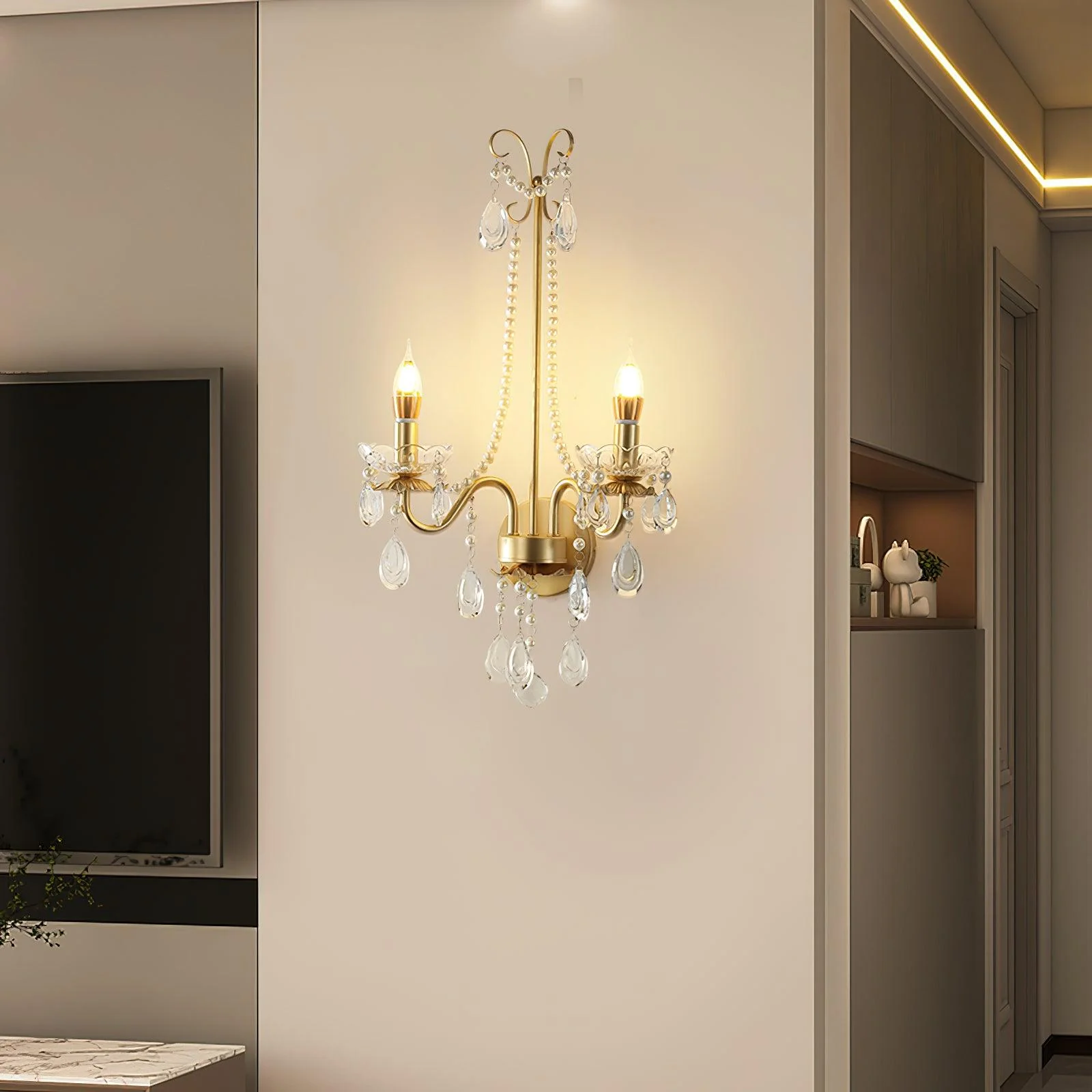 Crystal Pearl Chain Wall Lamp - Image 3