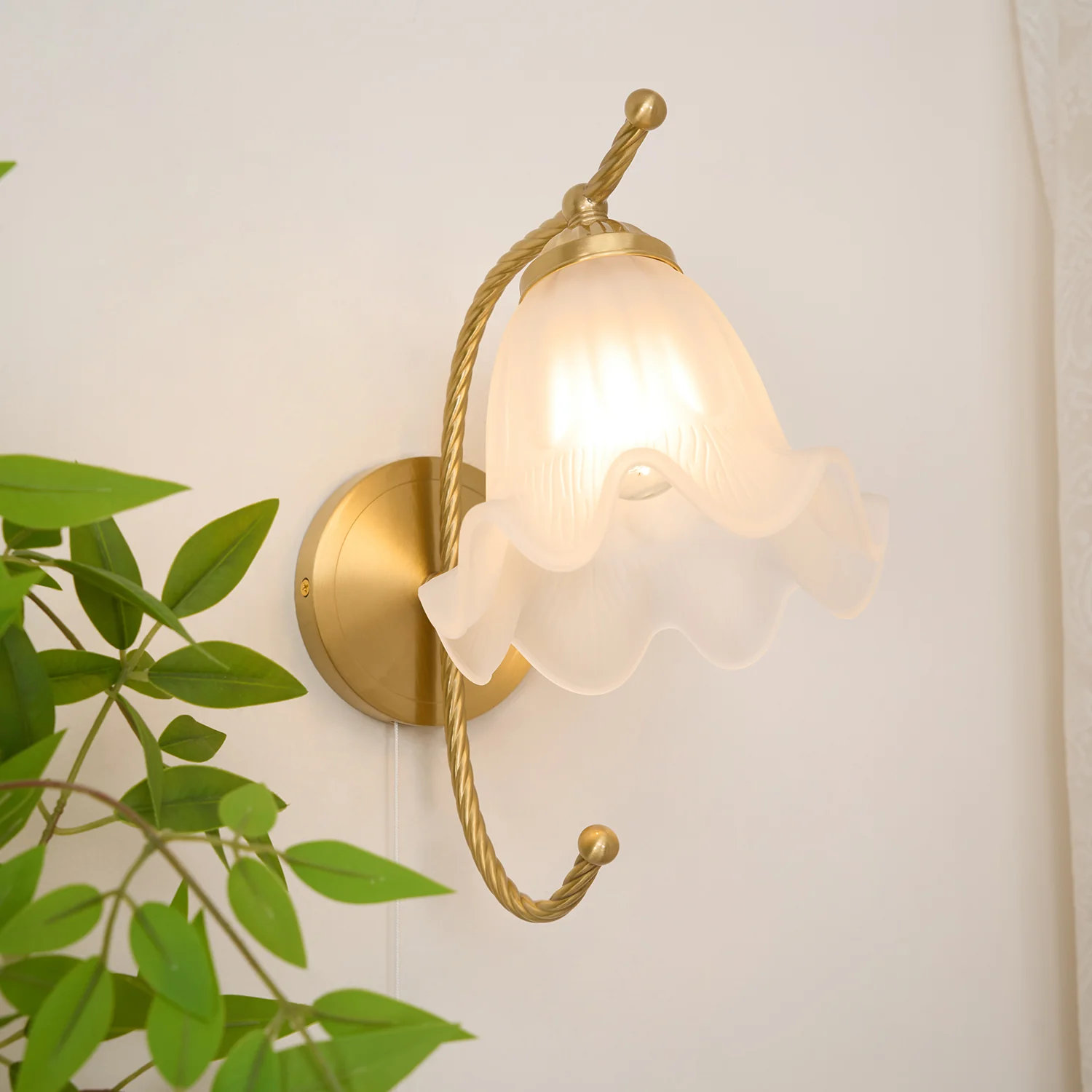Curved Gooseneck Brass Glass Sconce - Image 4