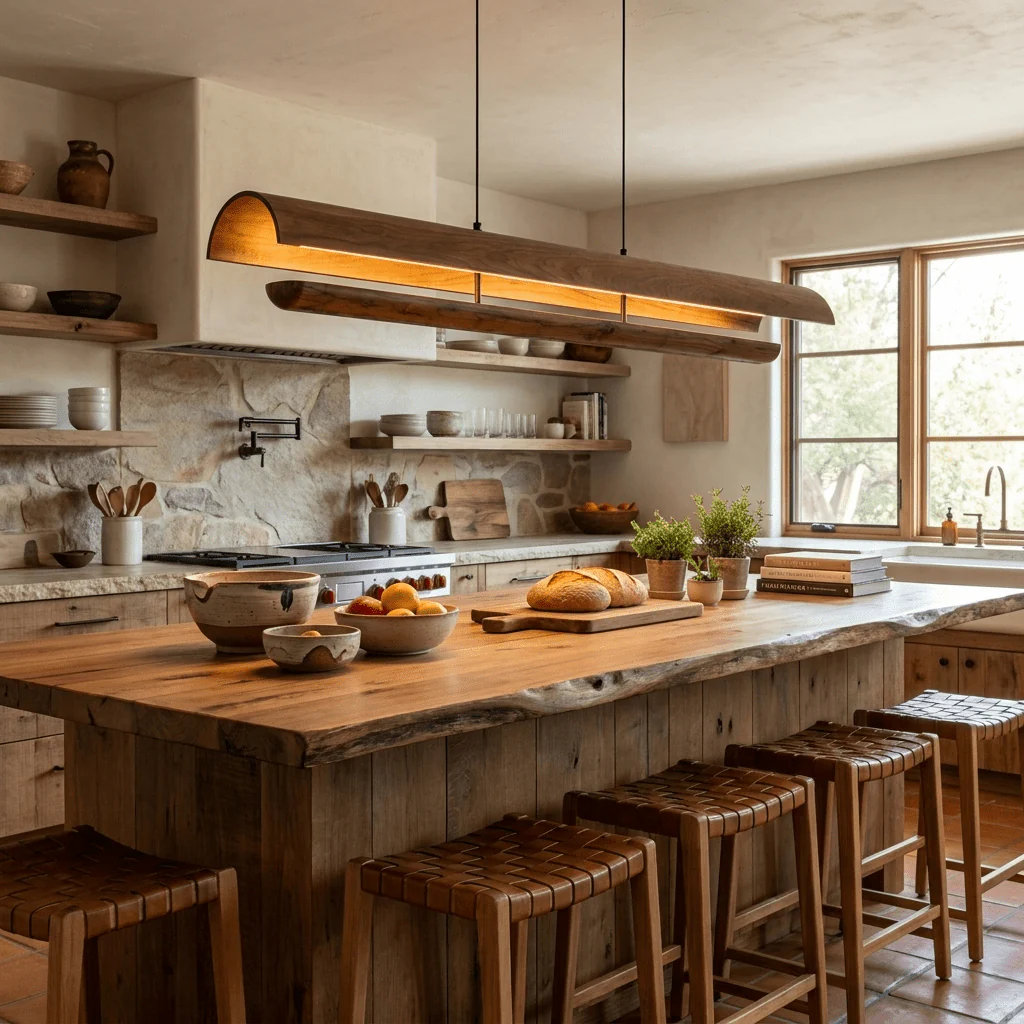 Curved Wood Linear Pendant Light - Image 2