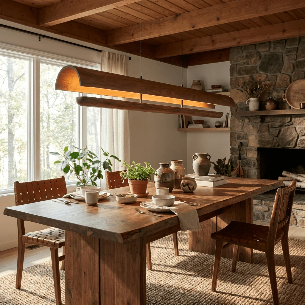 Curved Wood Linear Pendant Light - Image 9