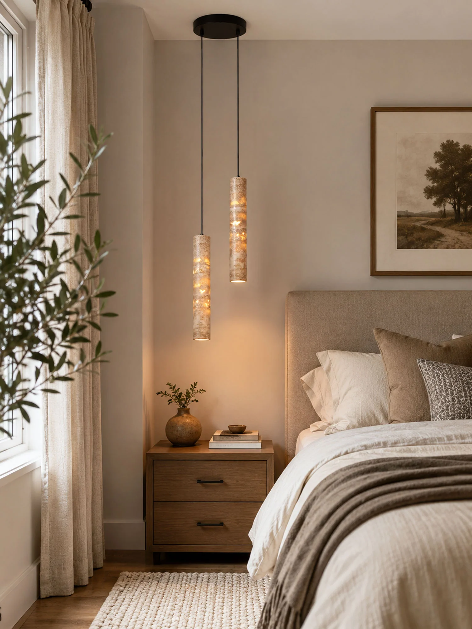 Cylindrical Travertine Pendant Light - Image 13