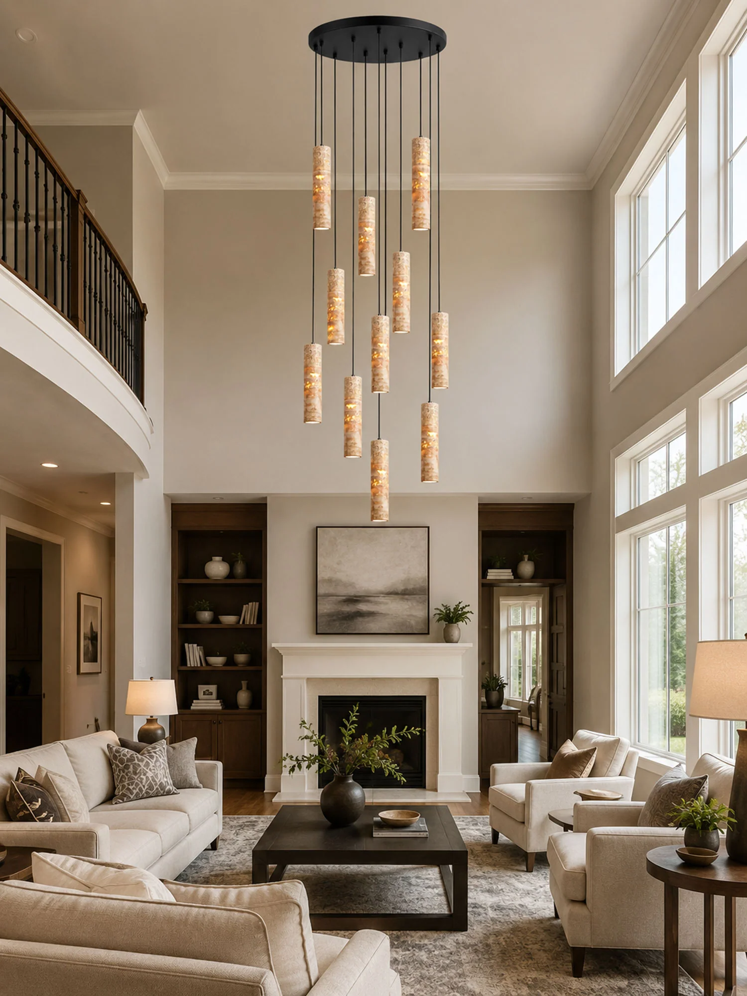 Cylindrical Travertine Pendant Light - Image 6