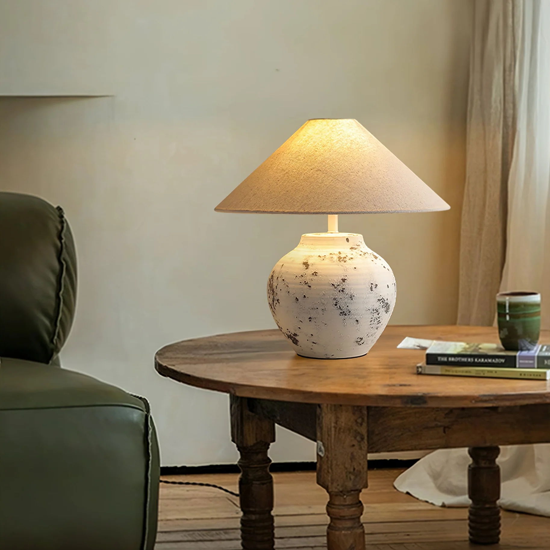 Distressed White Ceramic Table Lamp - Image 10
