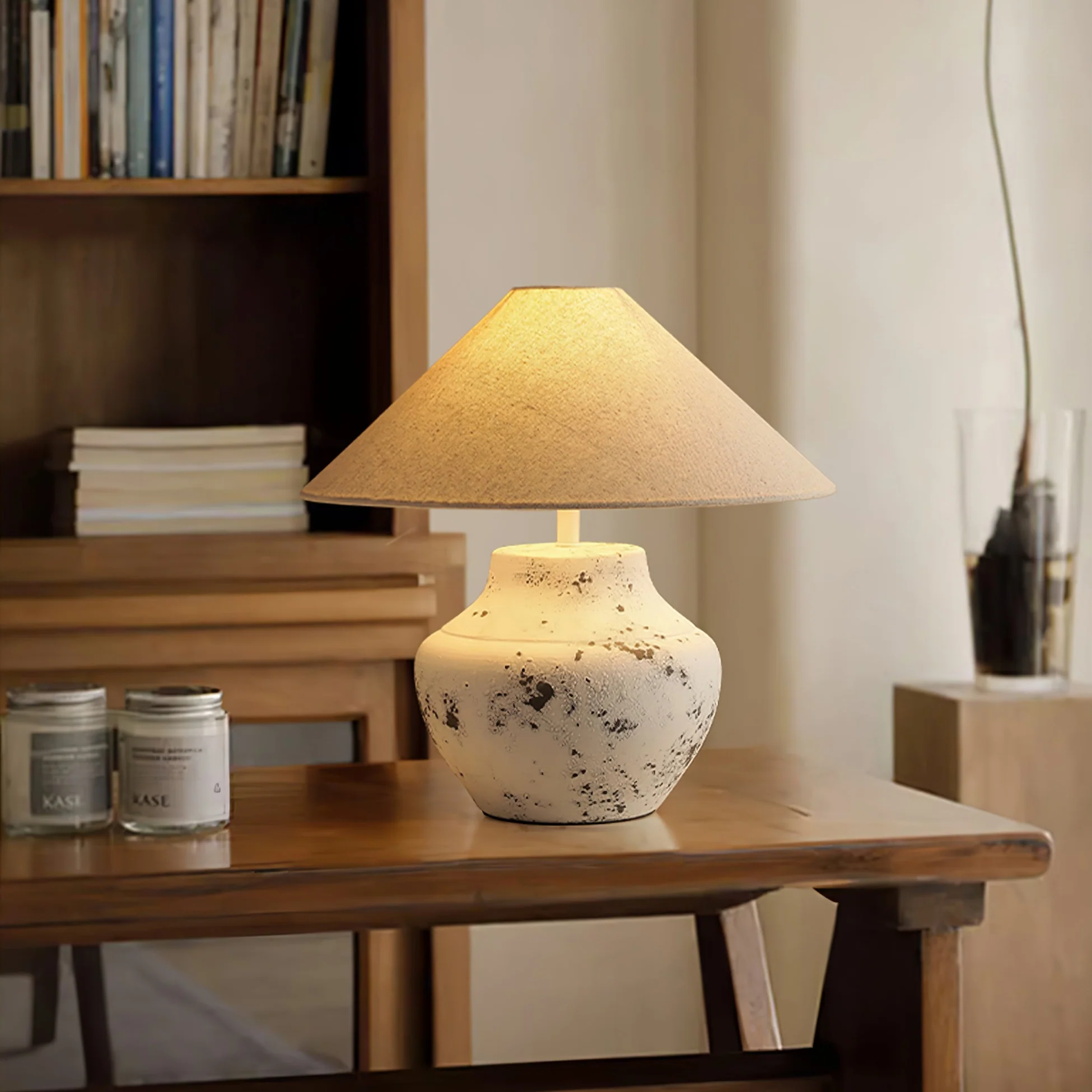 Distressed White Ceramic Table Lamp - Image 12