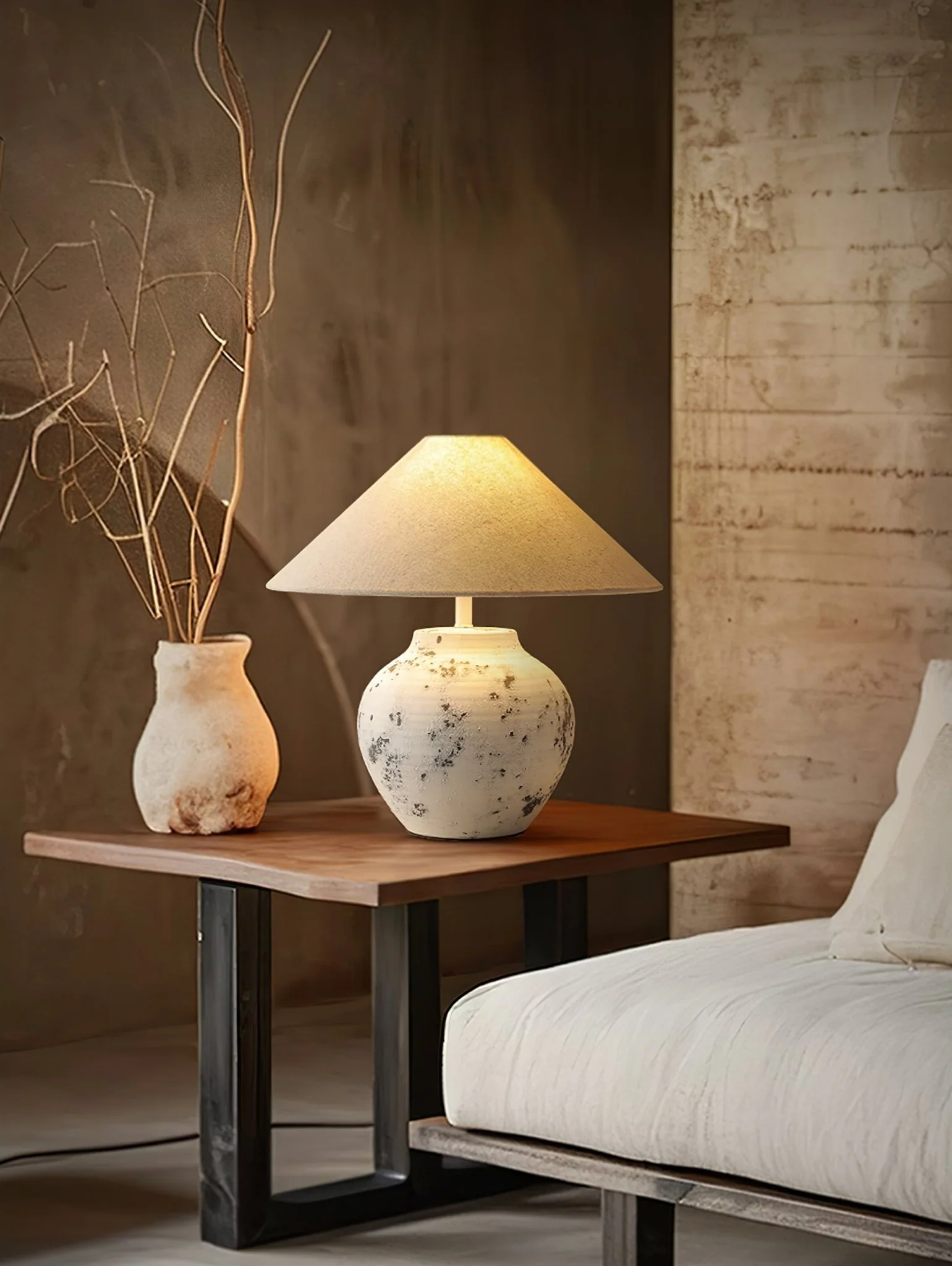Distressed White Ceramic Table Lamp - Image 3