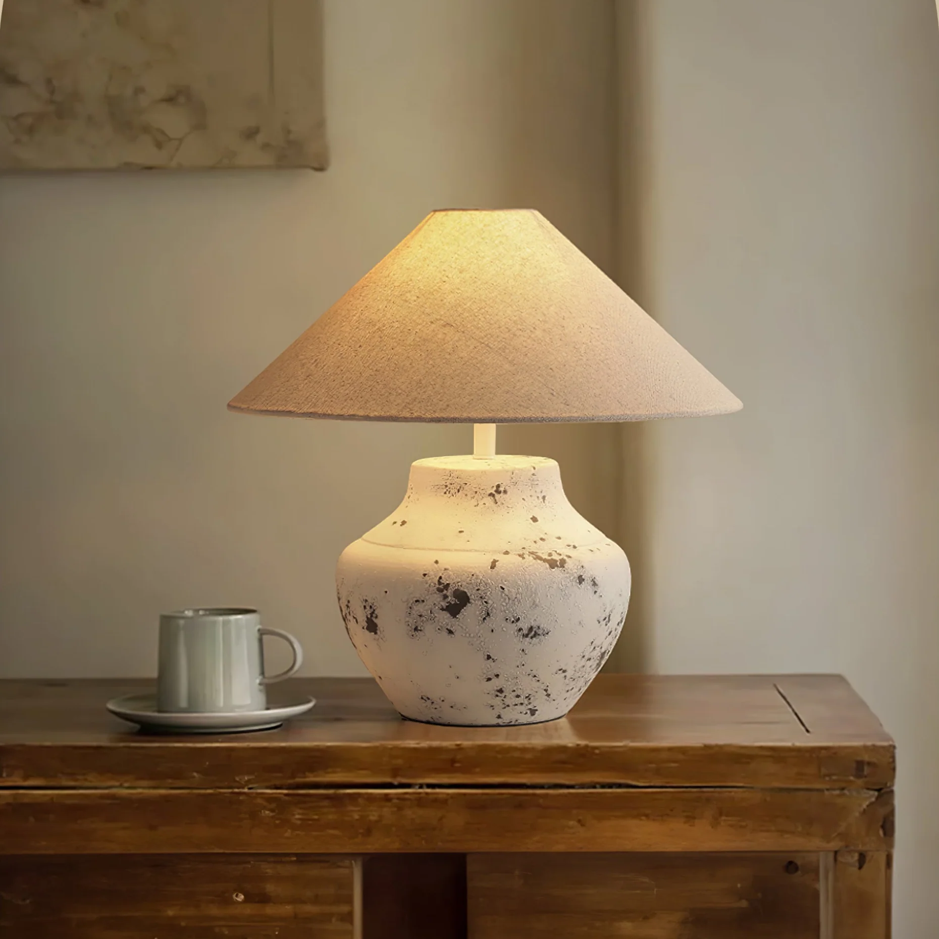 Distressed White Ceramic Table Lamp - Image 4