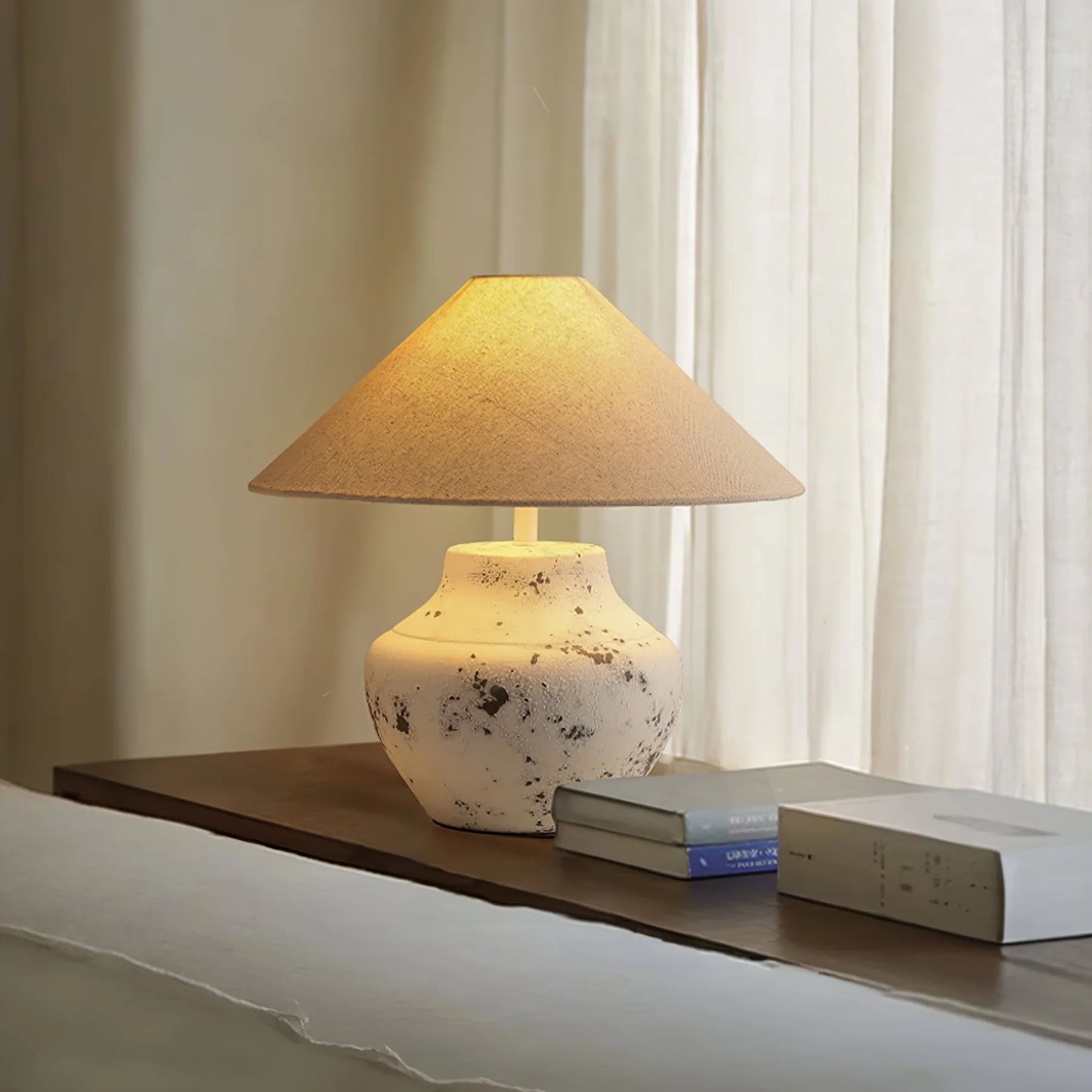 Distressed White Ceramic Table Lamp - Image 5